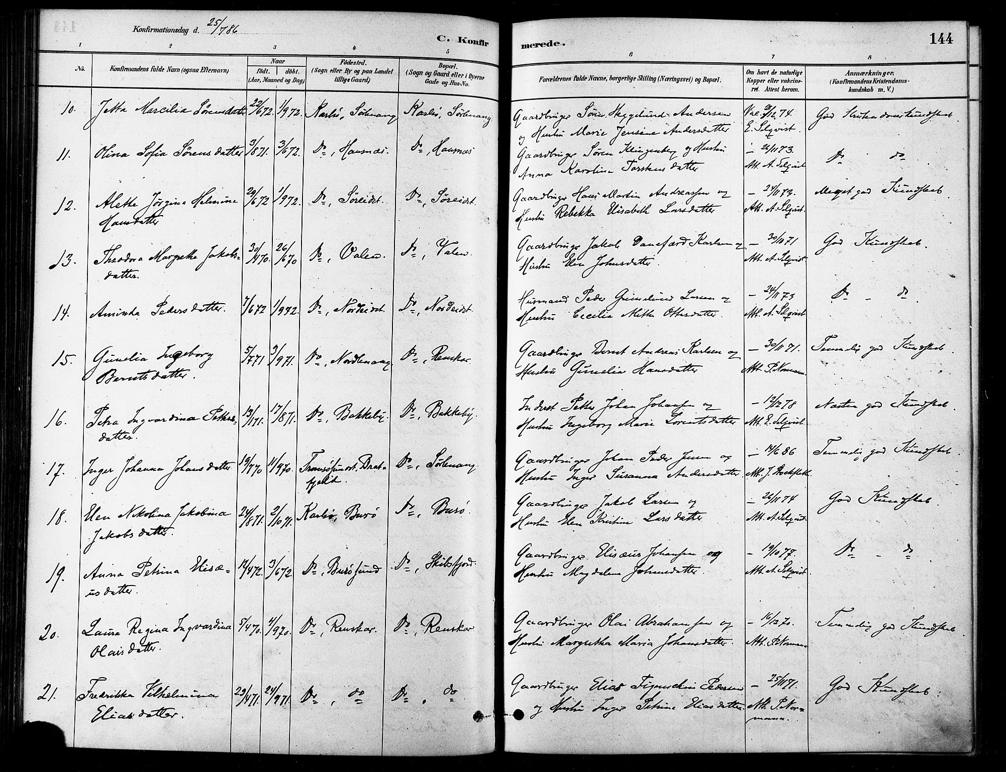 Karlsøy sokneprestembete, SATØ/S-1299/H/Ha/Haa/L0006kirke: Parish register (official) no. 6, 1879-1890, p. 144