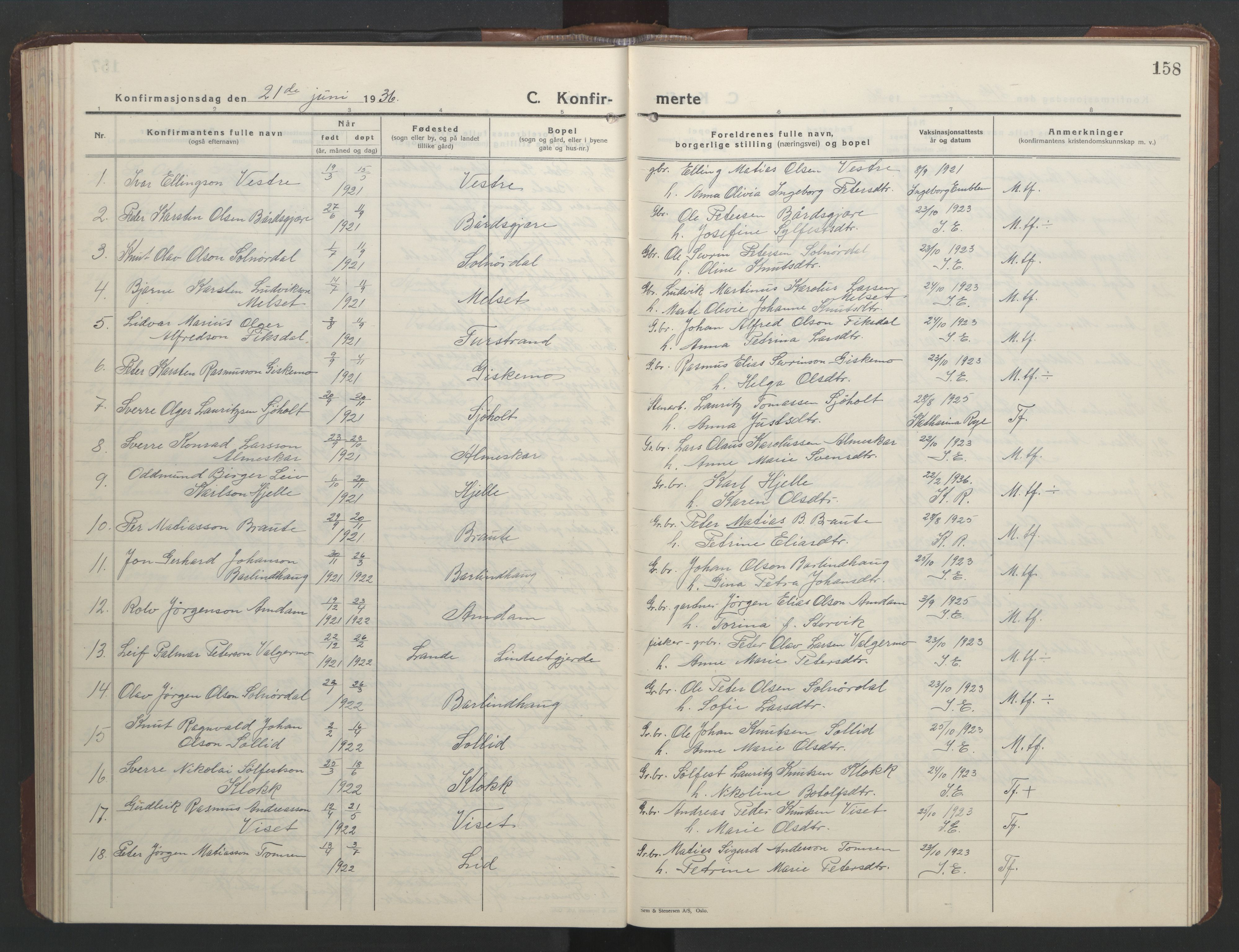 Ministerialprotokoller, klokkerbøker og fødselsregistre - Møre og Romsdal, AV/SAT-A-1454/522/L0329: Parish register (copy) no. 522C08, 1926-1951, p. 158