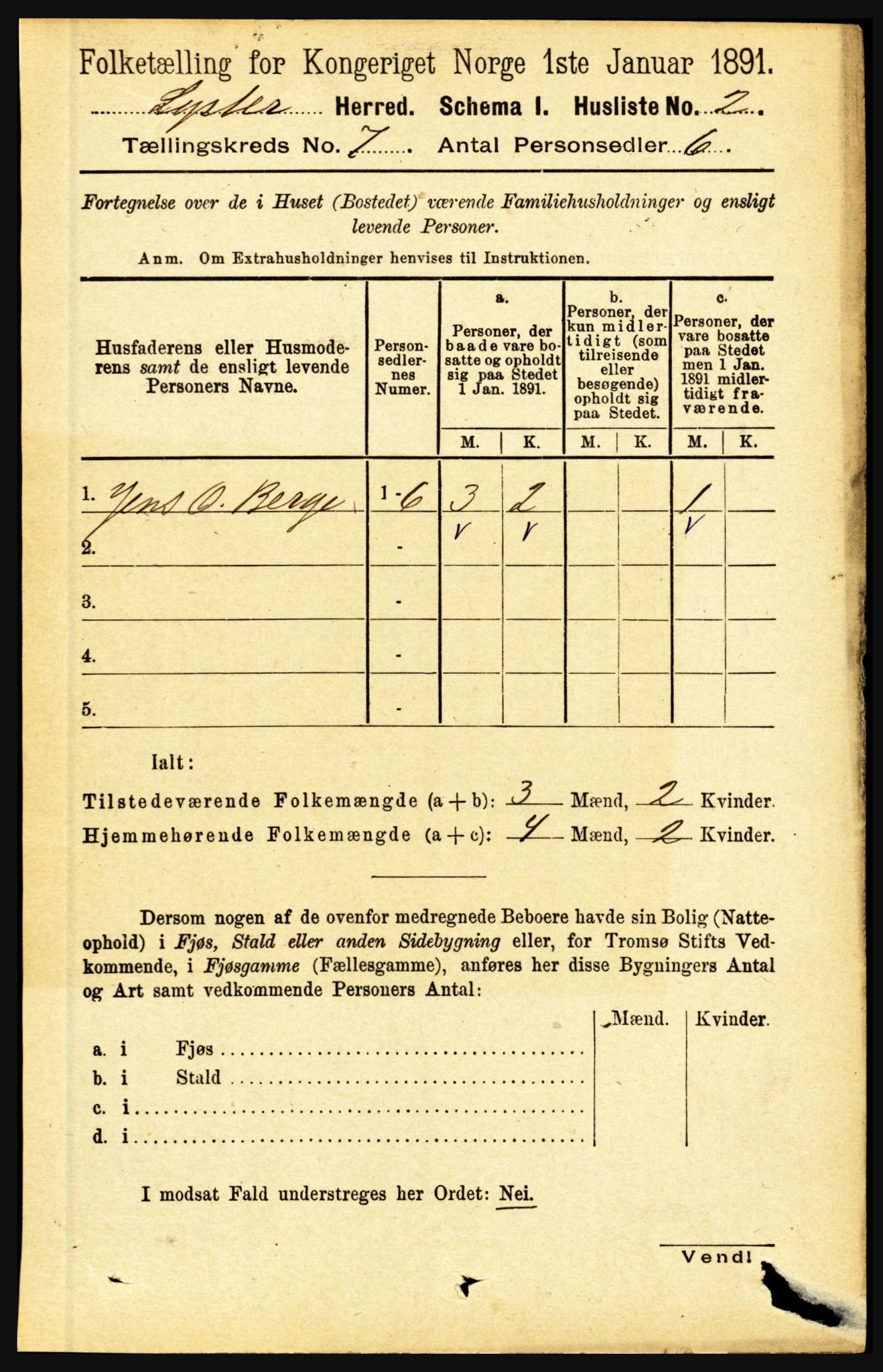 RA, 1891 census for 1426 Luster, 1891, p. 2601