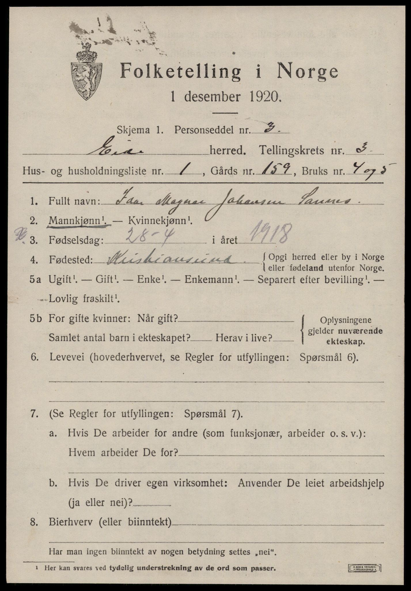 SAT, 1920 census for Eid (MR), 1920, p. 1506