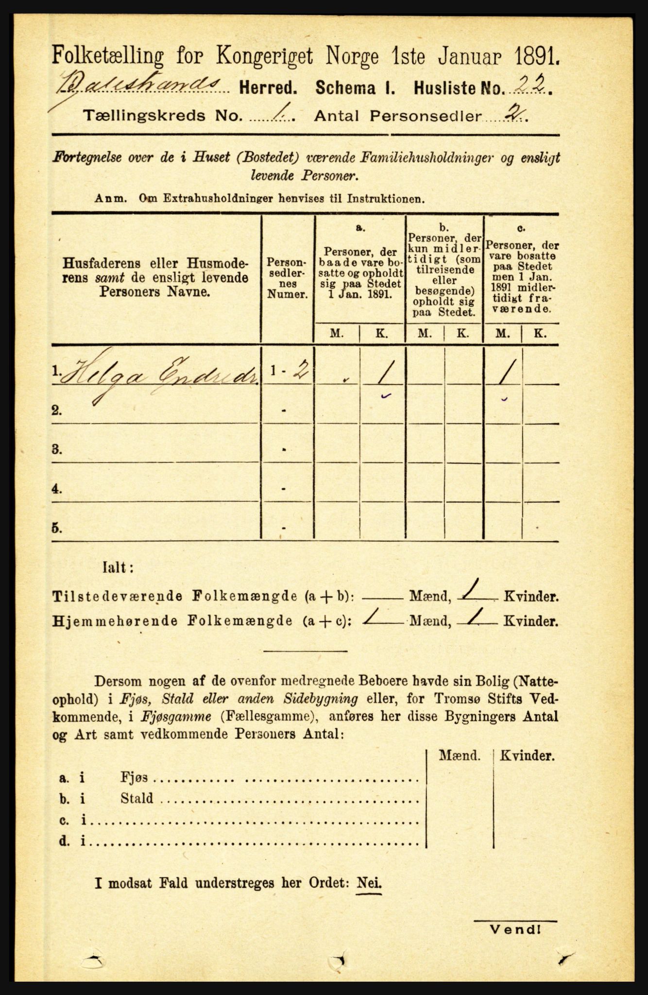 RA, 1891 census for 1418 Balestrand, 1891, p. 52