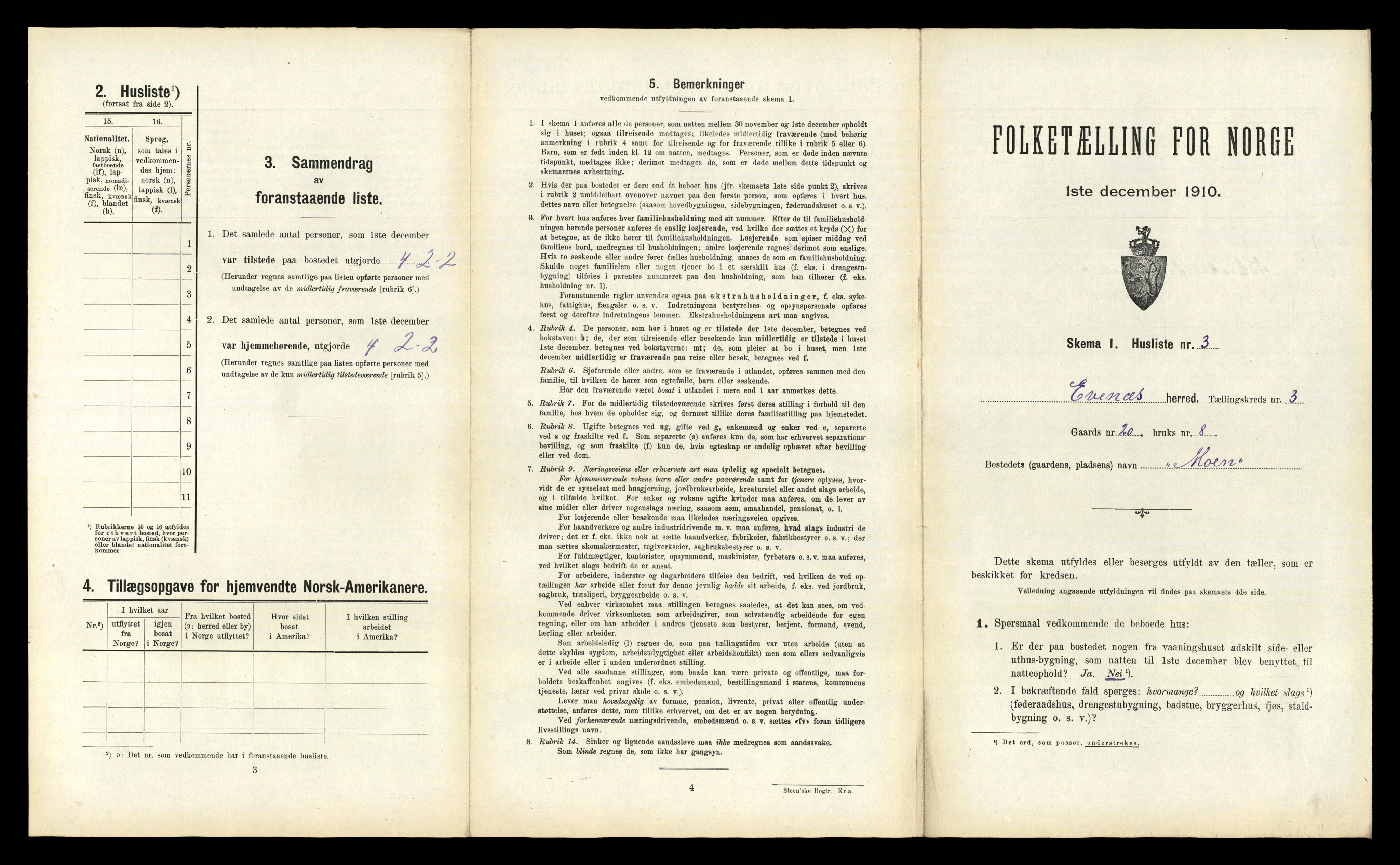 RA, 1910 census for Evenes, 1910, p. 367