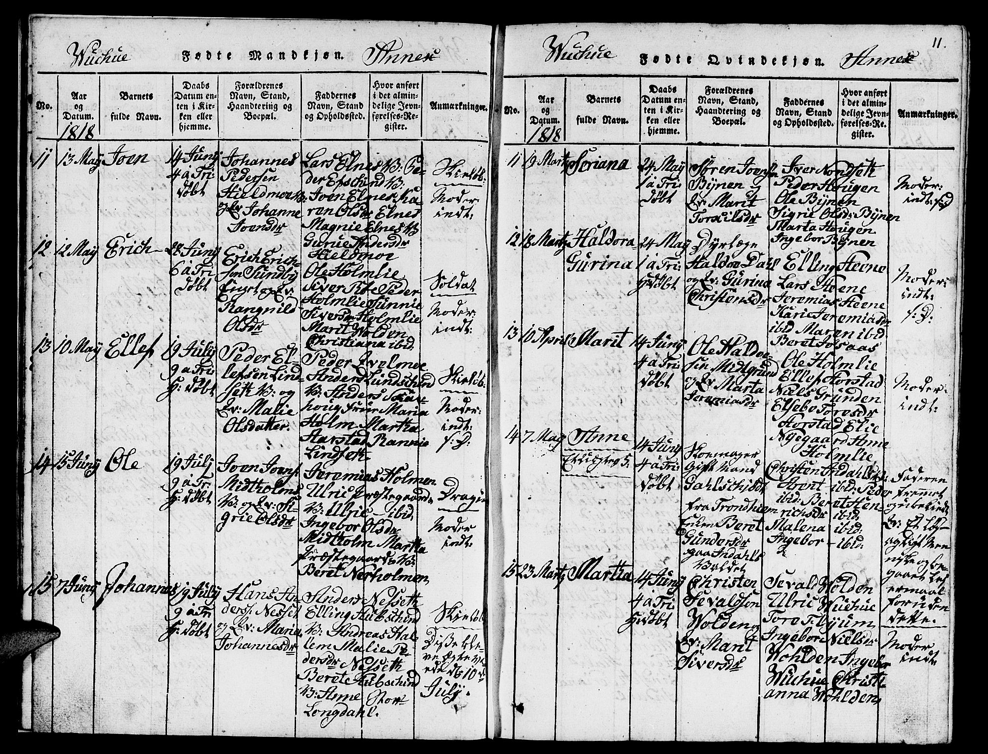 Ministerialprotokoller, klokkerbøker og fødselsregistre - Nord-Trøndelag, AV/SAT-A-1458/724/L0265: Parish register (copy) no. 724C01, 1816-1845, p. 11