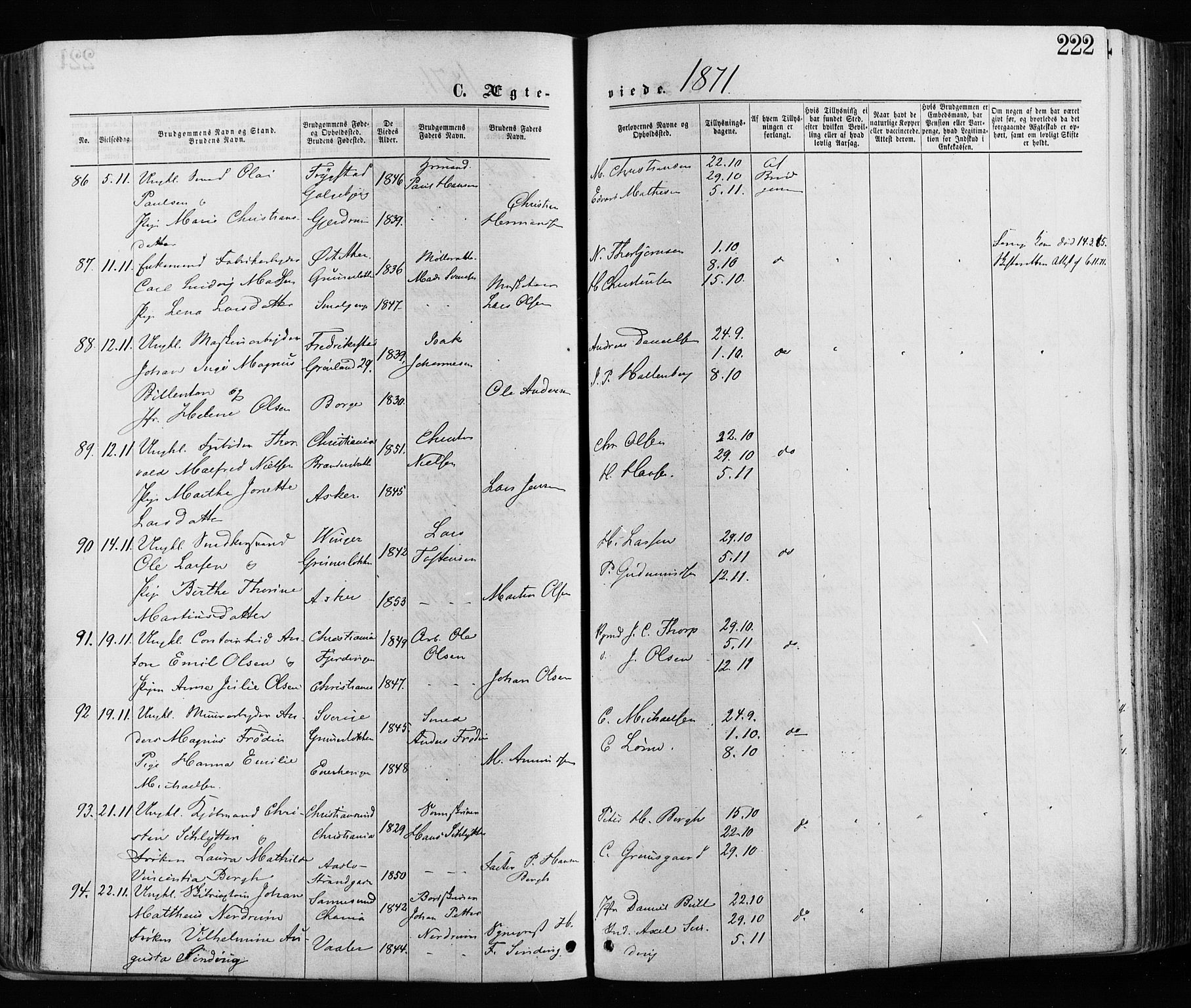 Grønland prestekontor Kirkebøker, AV/SAO-A-10848/F/Fa/L0005: Parish register (official) no. 5, 1869-1880, p. 222