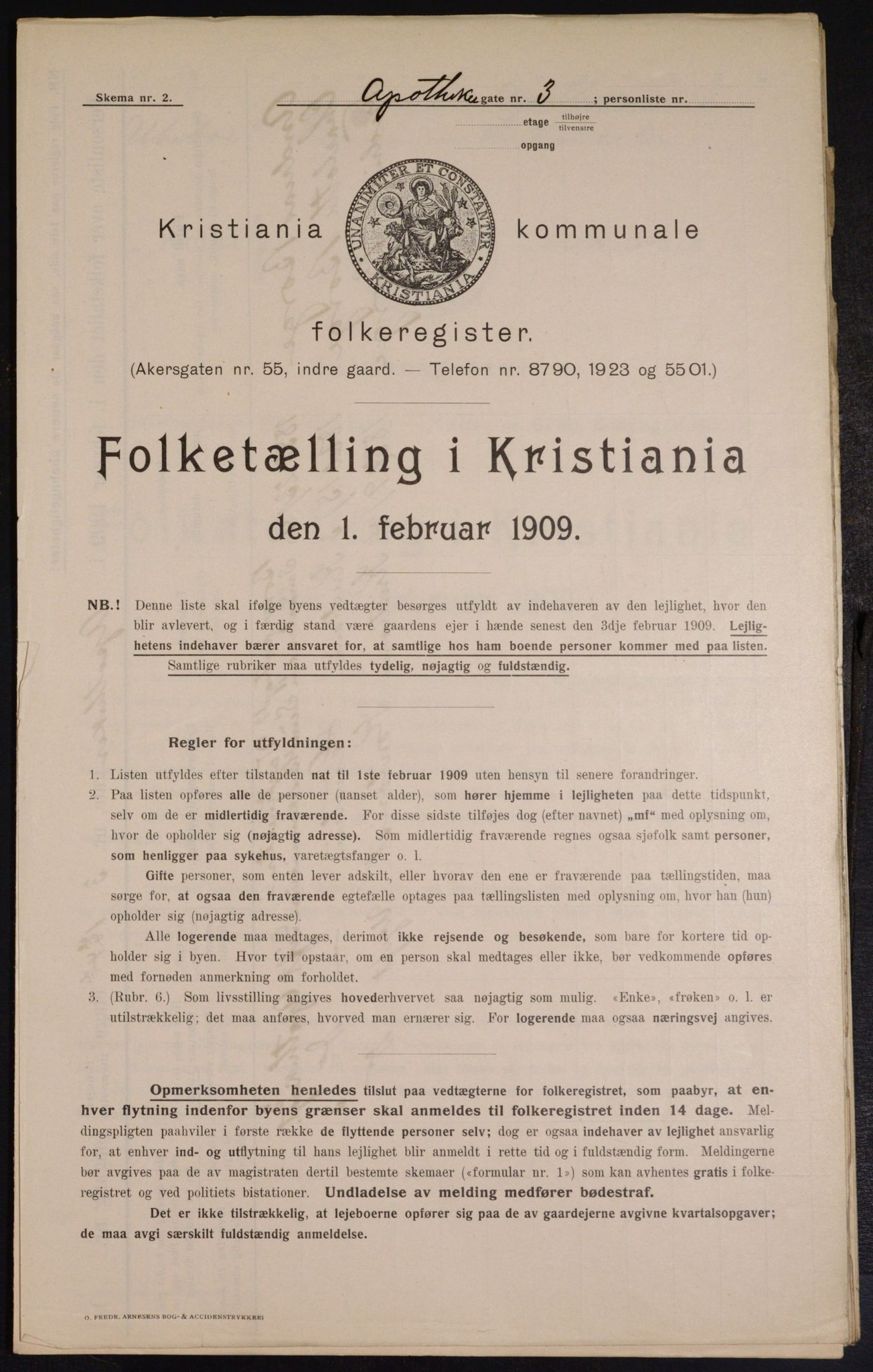 OBA, Municipal Census 1909 for Kristiania, 1909, p. 1354