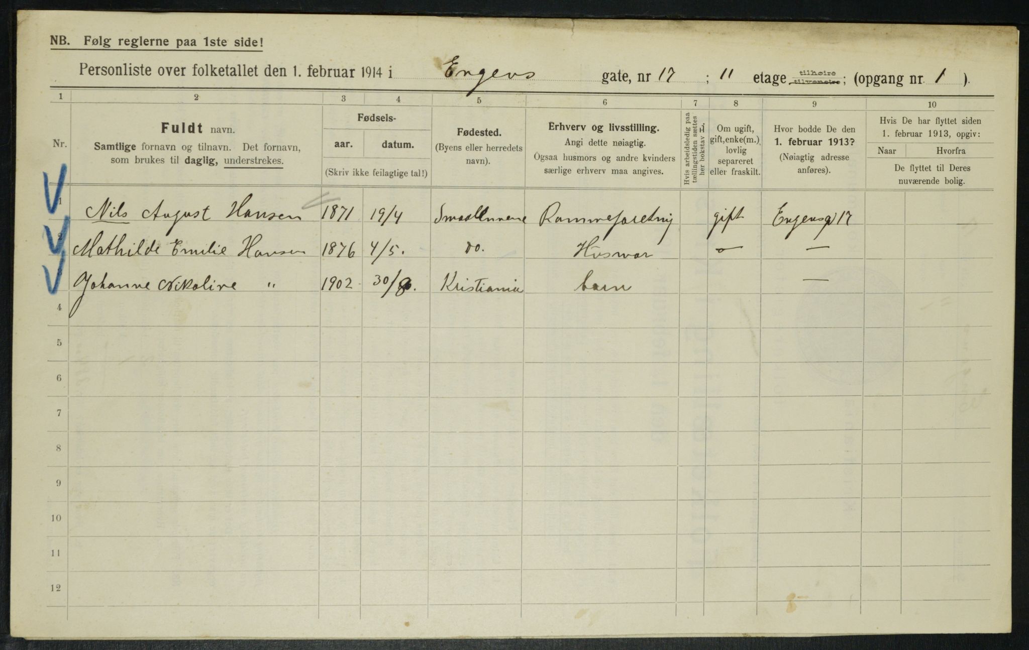 OBA, Municipal Census 1914 for Kristiania, 1914, p. 22088