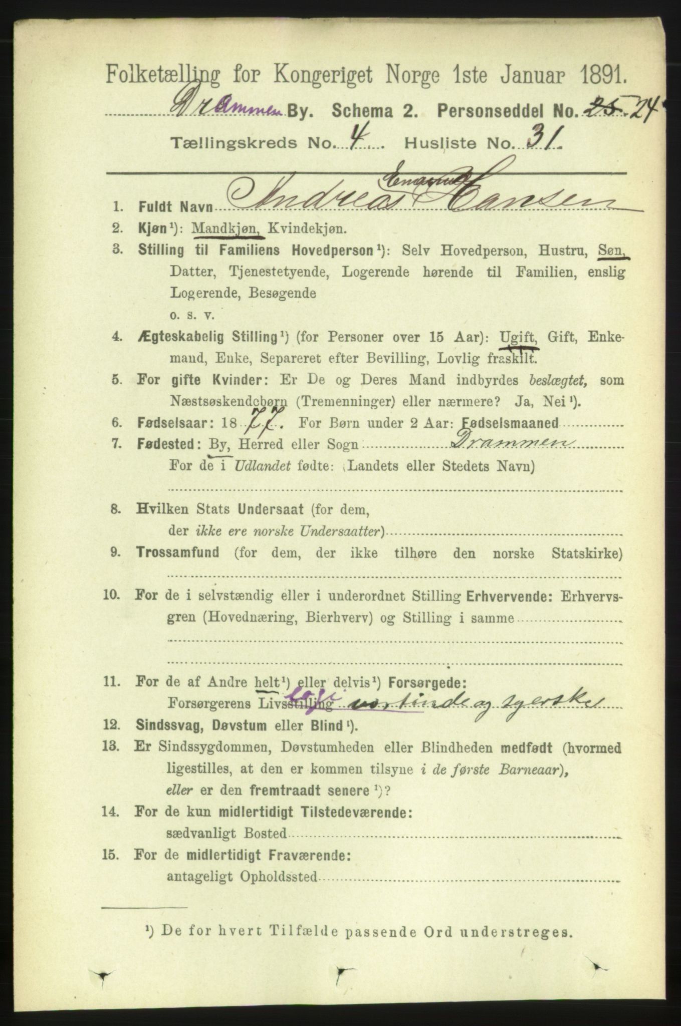 RA, 1891 census for 0602 Drammen, 1891, p. 5684