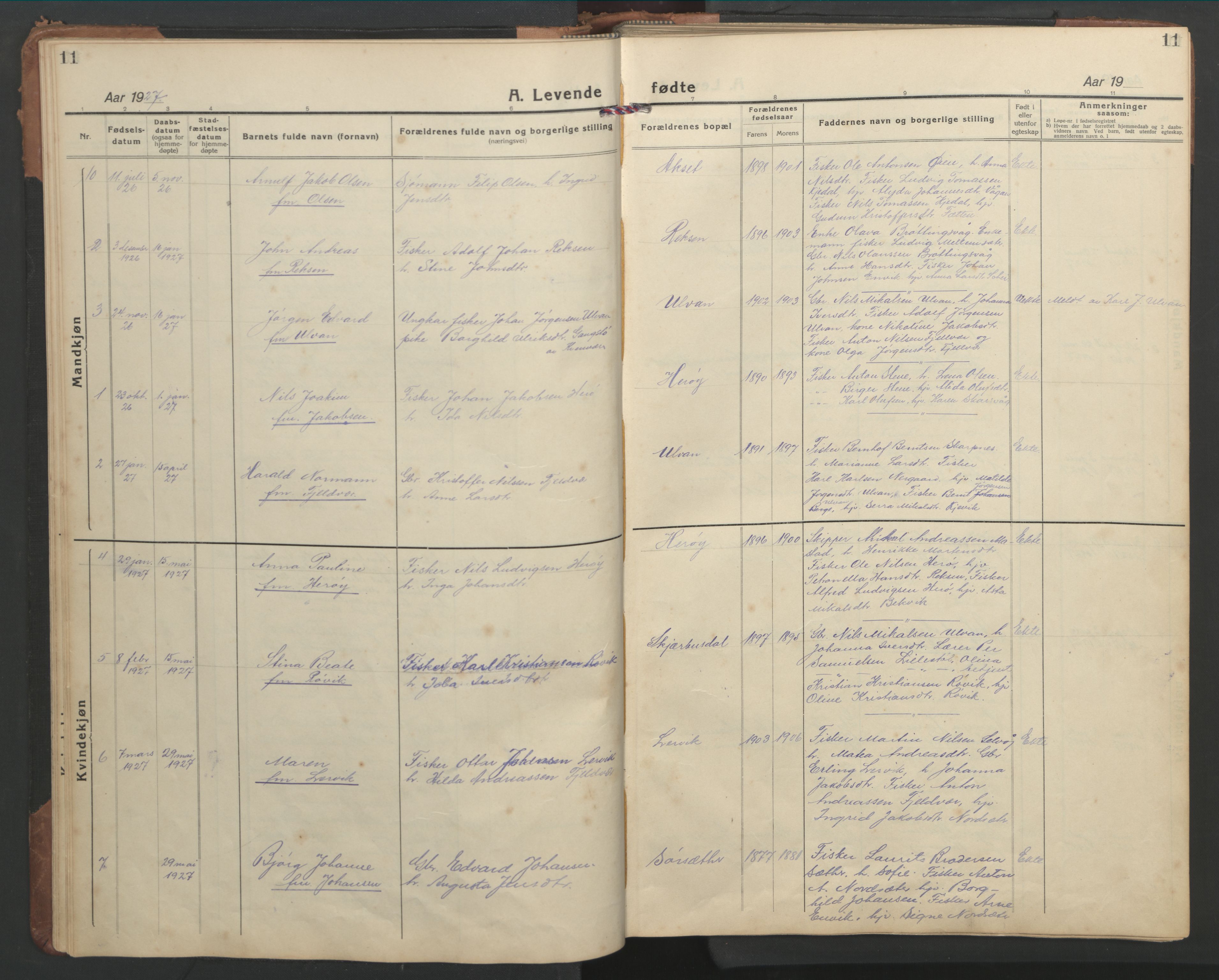 Ministerialprotokoller, klokkerbøker og fødselsregistre - Sør-Trøndelag, SAT/A-1456/638/L0569: Parish register (copy) no. 638C01, 1923-1961, p. 11