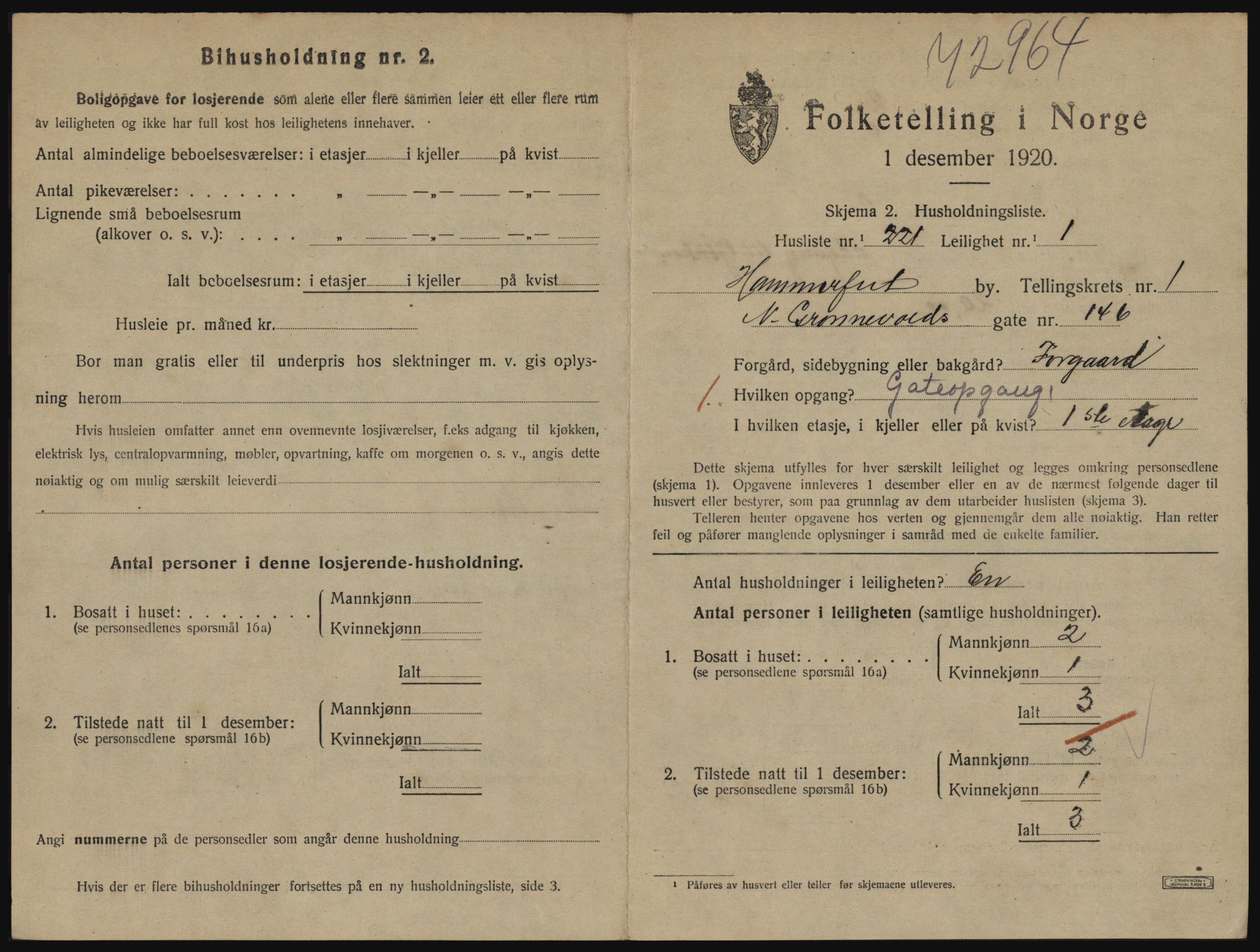 SATØ, 1920 census for Hammerfest, 1920, p. 1664