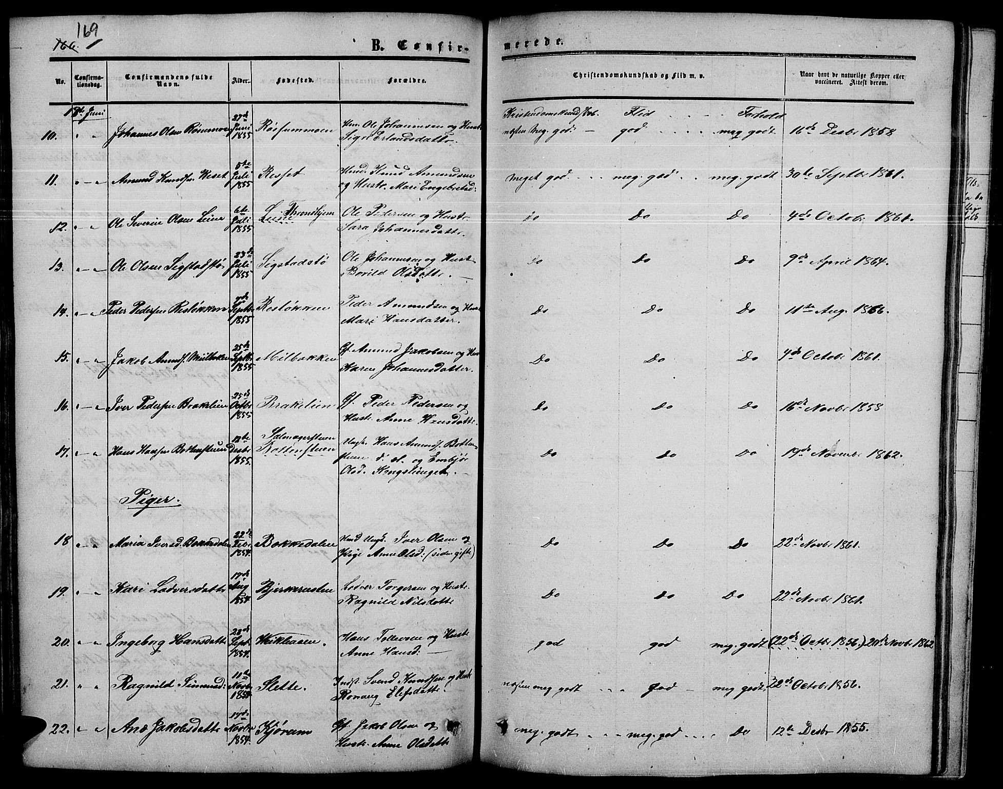 Nord-Fron prestekontor, AV/SAH-PREST-080/H/Ha/Hab/L0003: Parish register (copy) no. 3, 1851-1886, p. 169