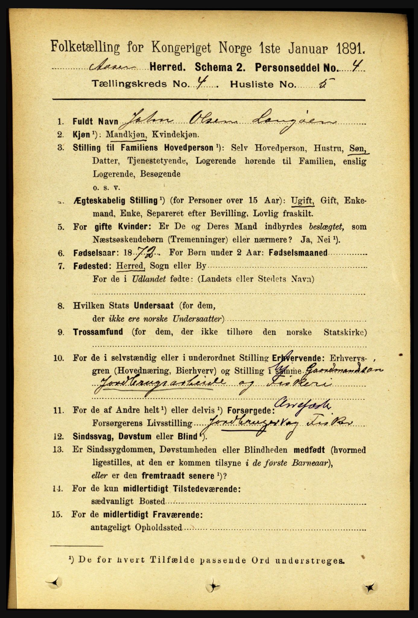 RA, 1891 census for 1716 Åsen, 1891, p. 1436