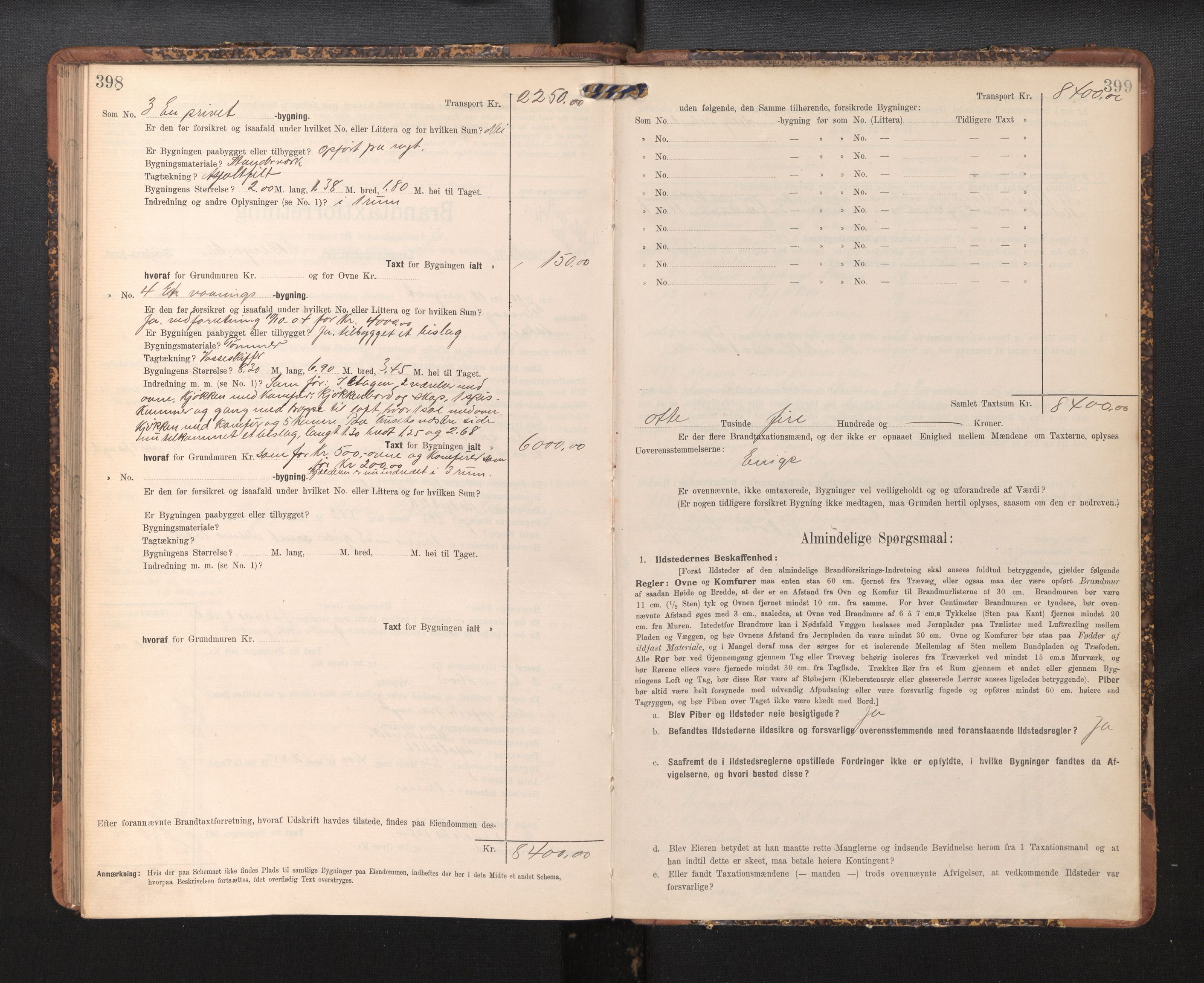 Lensmannen i Askøy, AV/SAB-A-31001/0012/L0005: Branntakstprotokoll, skjematakst, 1907-1915, p. 398-399