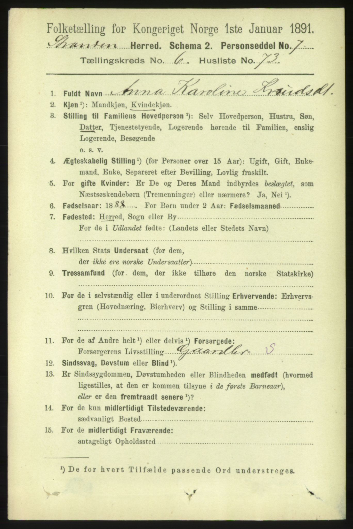 RA, 1891 census for 1525 Stranda, 1891, p. 1666