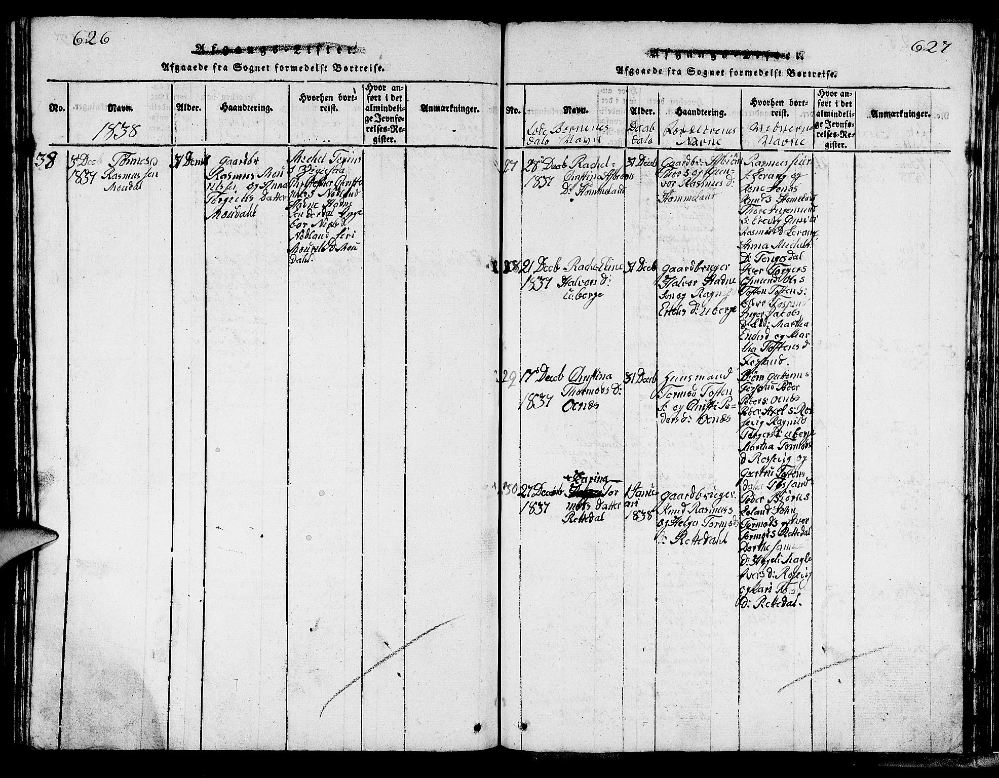 Strand sokneprestkontor, AV/SAST-A-101828/H/Ha/Hab/L0002: Parish register (copy) no. B 2, 1816-1854, p. 626-627