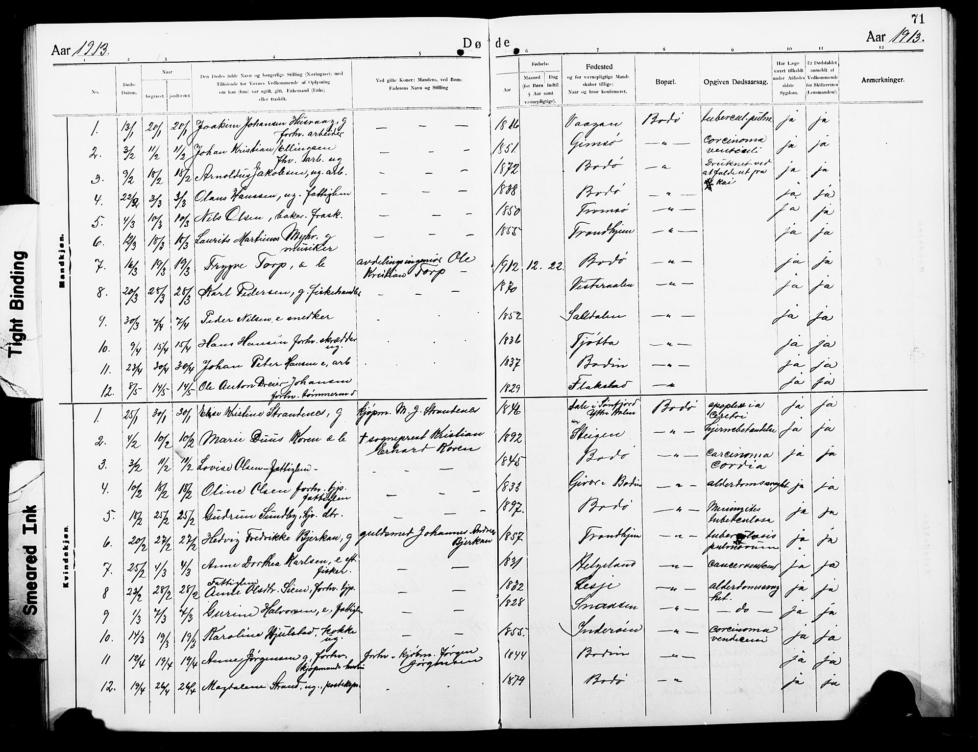 Ministerialprotokoller, klokkerbøker og fødselsregistre - Nordland, SAT/A-1459/801/L0035: Parish register (copy) no. 801C10, 1910-1923, p. 71