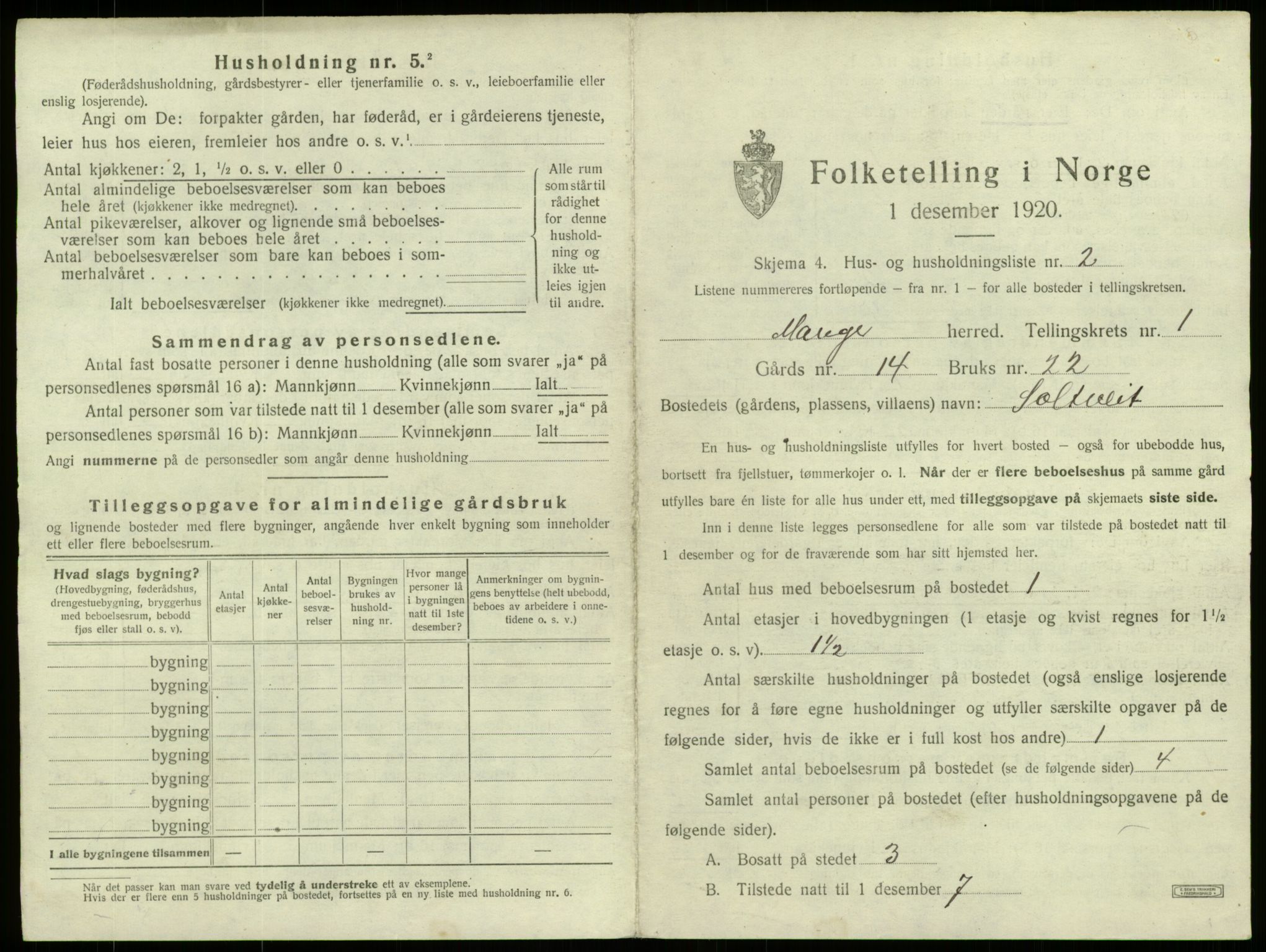 SAB, 1920 census for Manger, 1920, p. 62