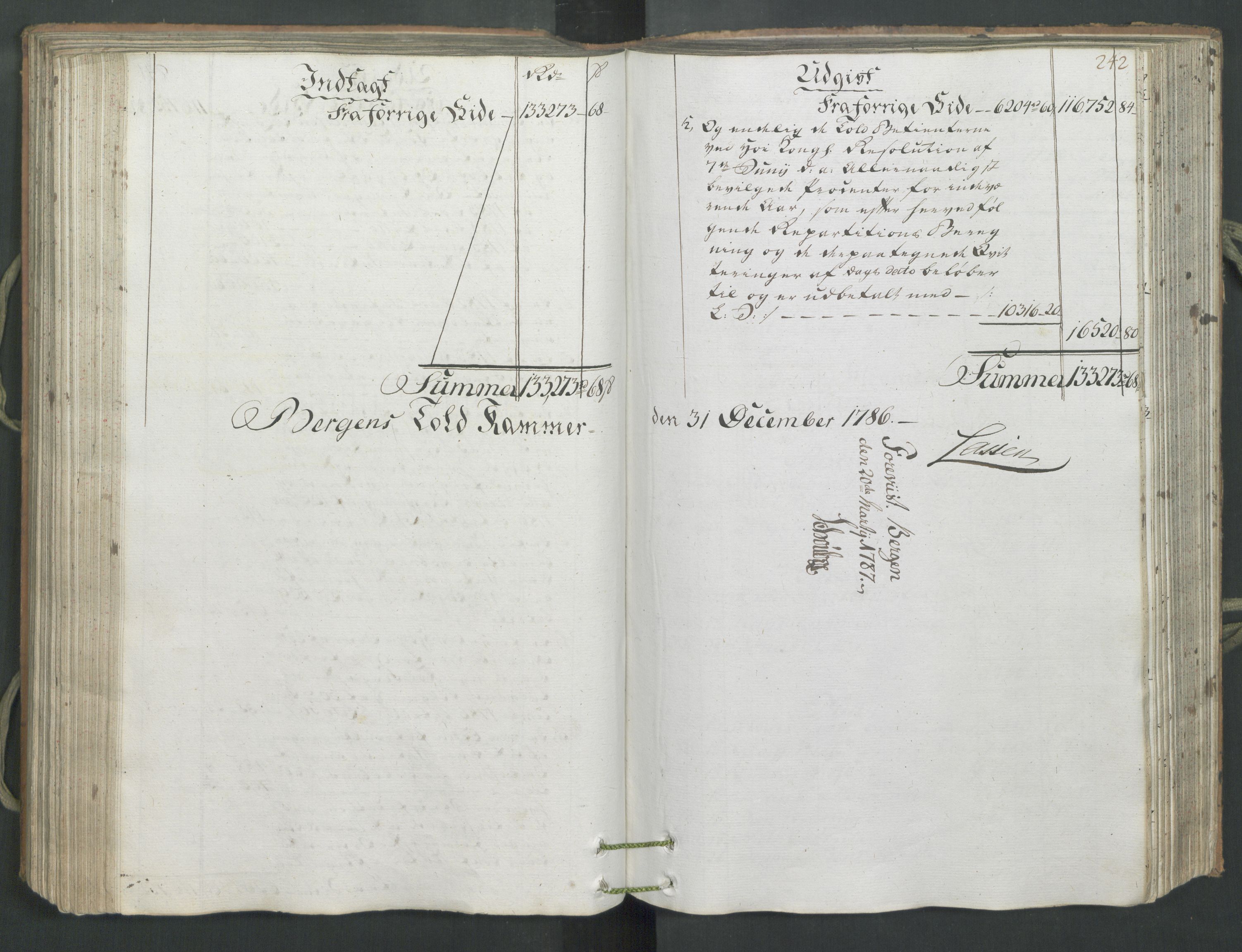 Generaltollkammeret, tollregnskaper, AV/RA-EA-5490/R26/L0222/0001: Tollregnskaper Bergen A / Inngående hovedtollbok, 1786, p. 241b-242a