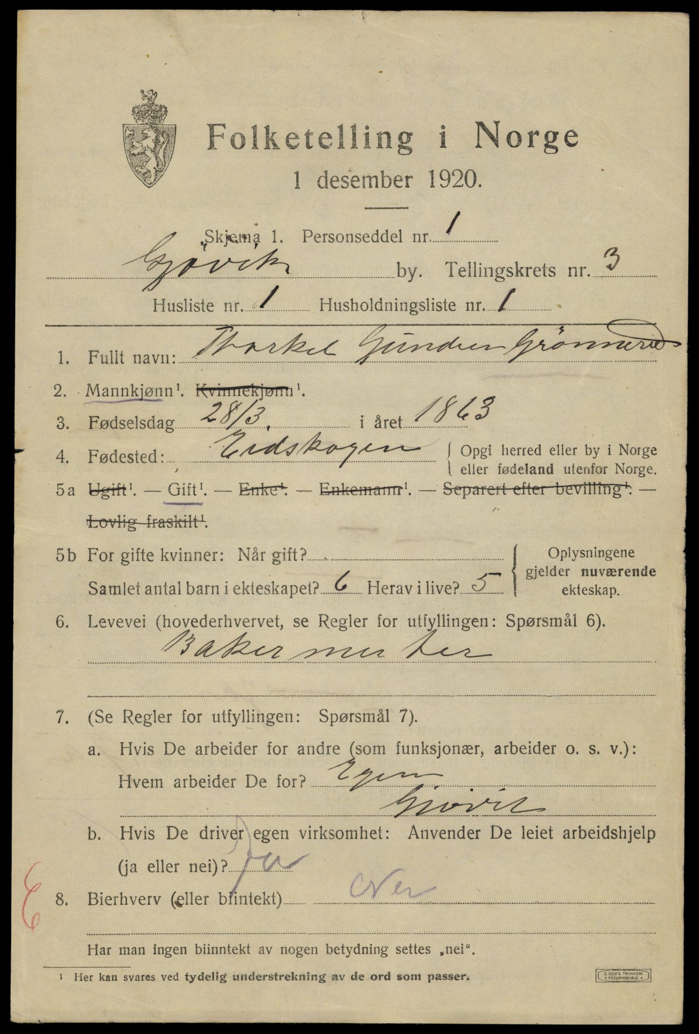 SAH, 1920 census for Gjøvik, 1920, p. 5946