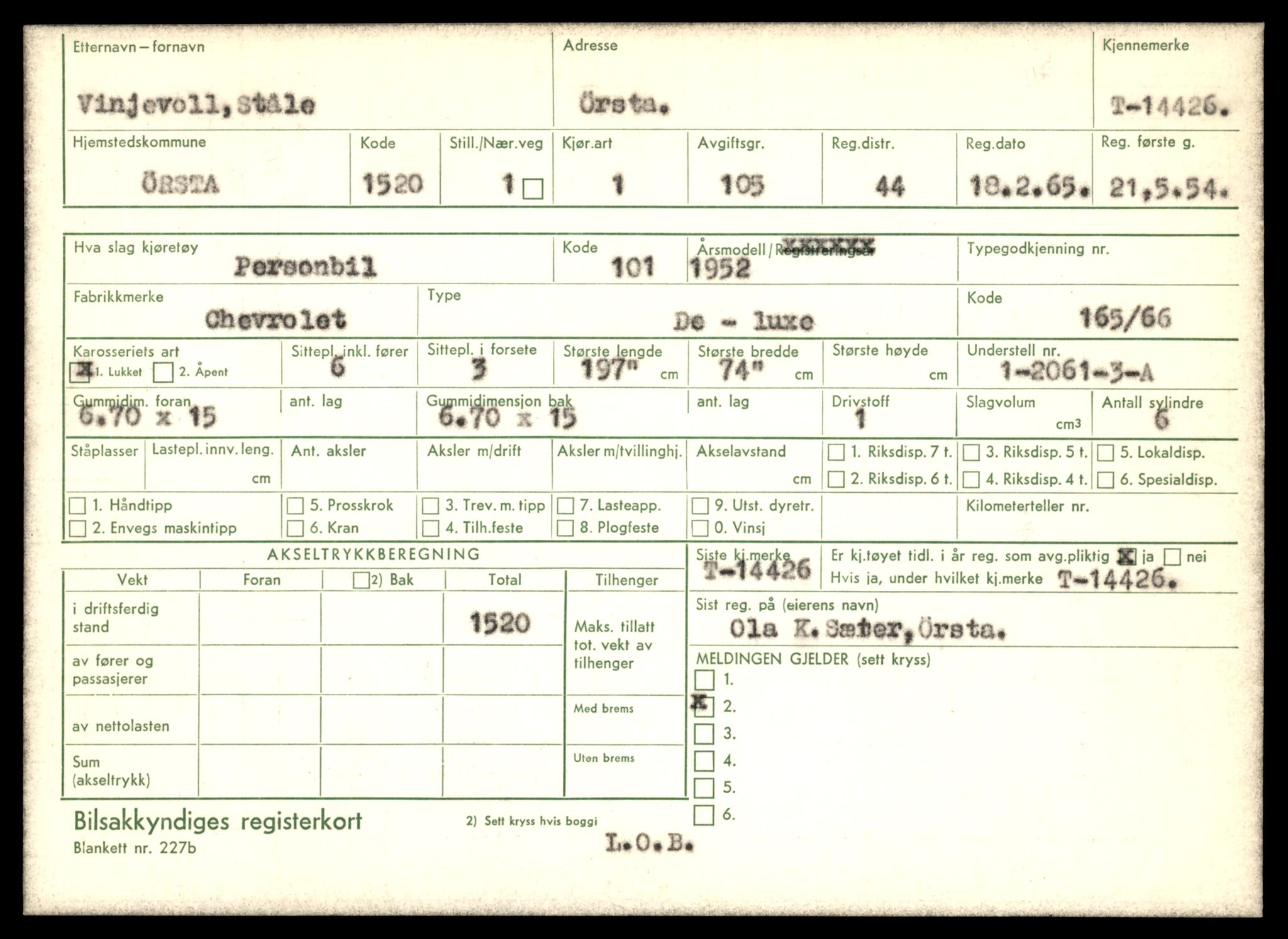 Møre og Romsdal vegkontor - Ålesund trafikkstasjon, AV/SAT-A-4099/F/Fe/L0045: Registreringskort for kjøretøy T 14320 - T 14444, 1927-1998, p. 2705