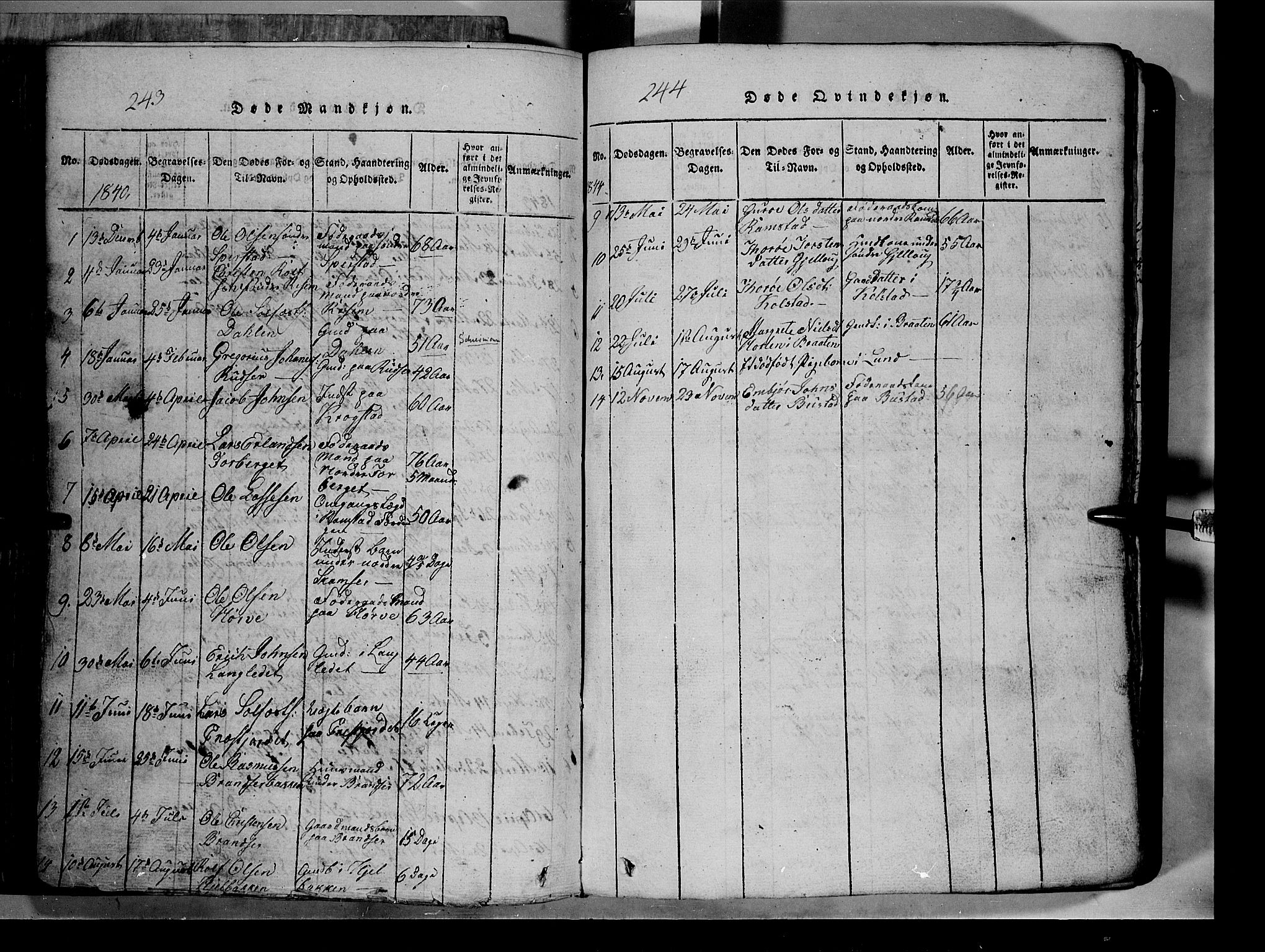 Lom prestekontor, SAH/PREST-070/L/L0003: Parish register (copy) no. 3, 1815-1844, p. 243-244