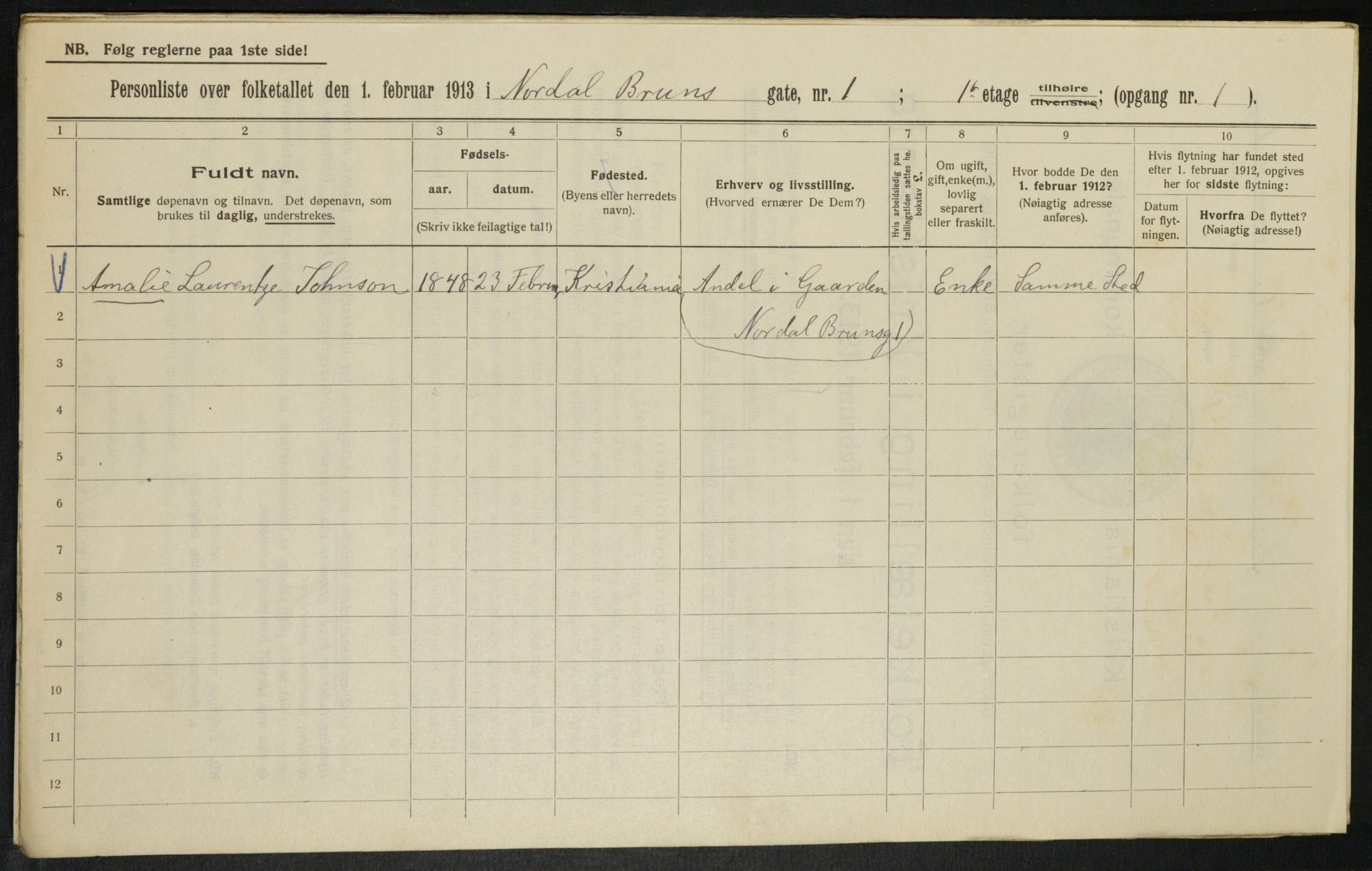 OBA, Municipal Census 1913 for Kristiania, 1913, p. 72207