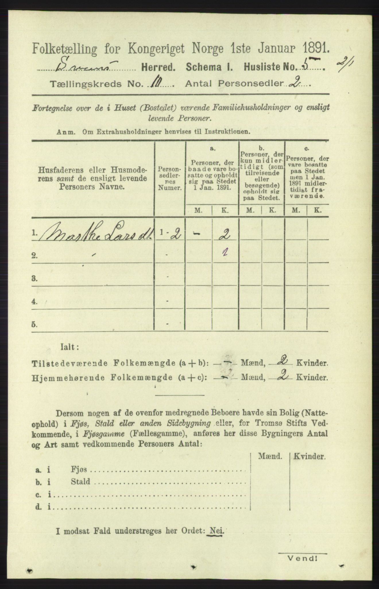 RA, 1891 census for 1216 Sveio, 1891, p. 2883