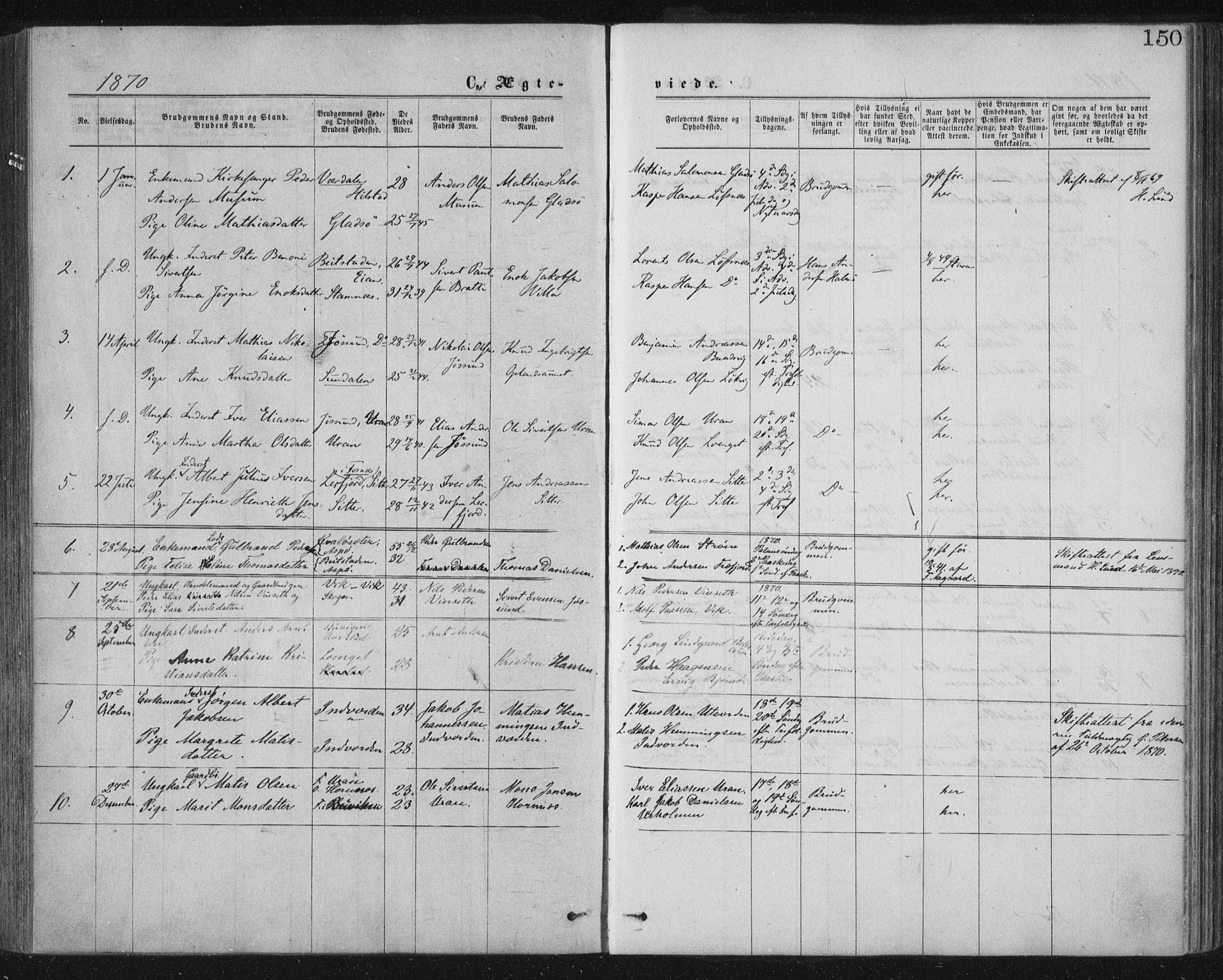 Ministerialprotokoller, klokkerbøker og fødselsregistre - Nord-Trøndelag, SAT/A-1458/771/L0596: Parish register (official) no. 771A03, 1870-1884, p. 150