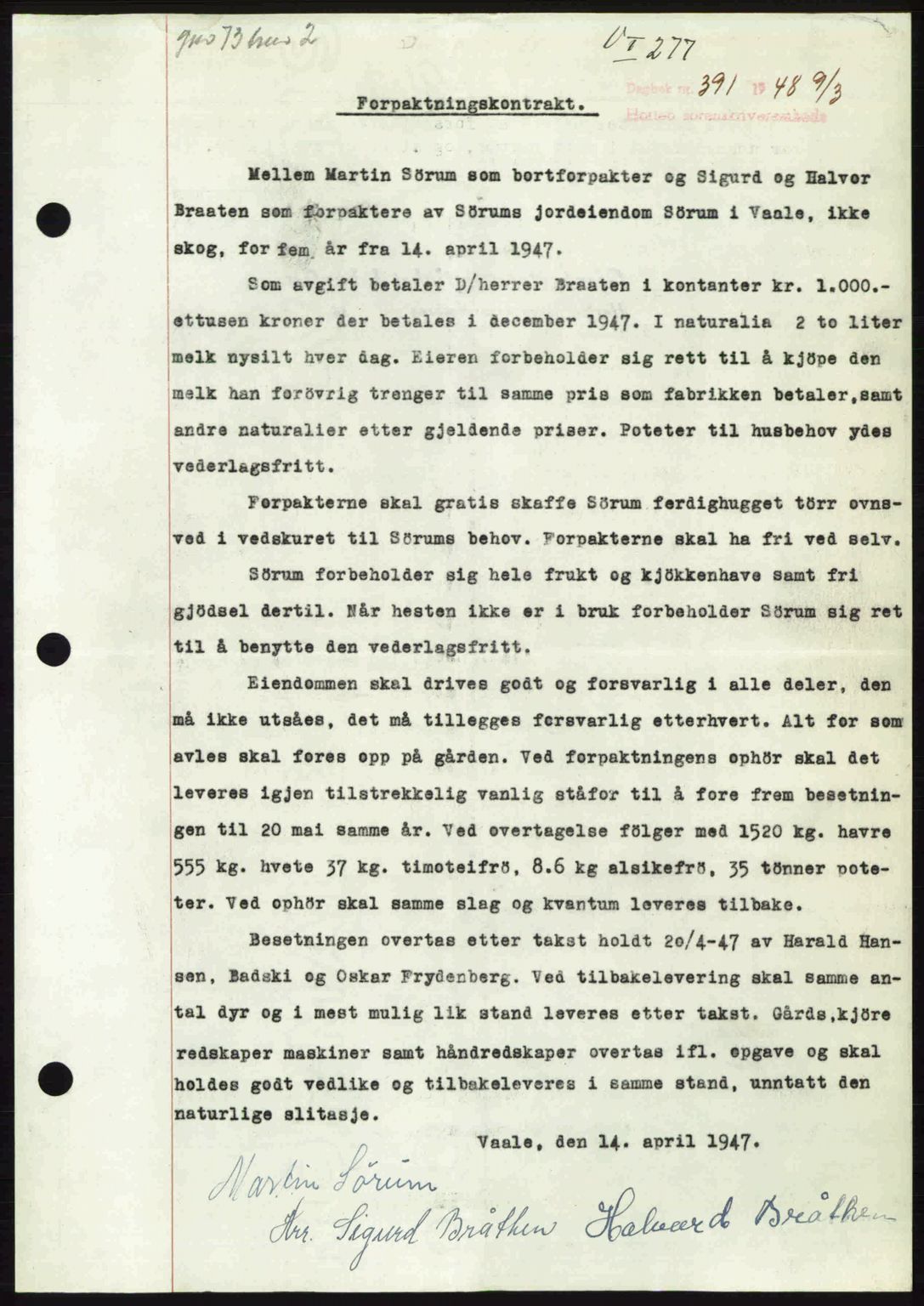 Horten sorenskriveri, AV/SAKO-A-133/G/Ga/Gaa/L0010: Mortgage book no. A-10, 1947-1948, Diary no: : 391/1948