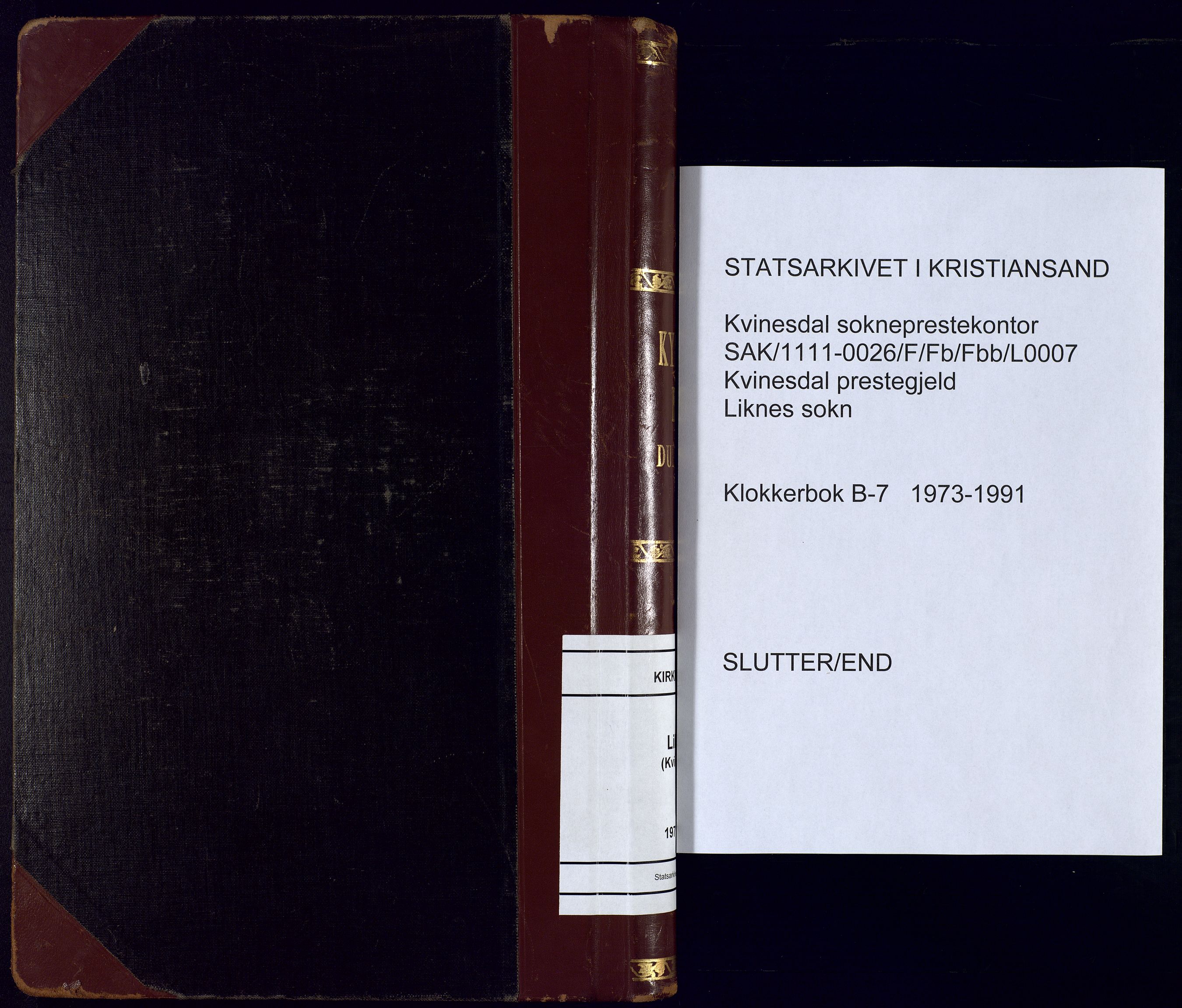 Kvinesdal sokneprestkontor, AV/SAK-1111-0026/F/Fb/Fbb/L0007: Parish register (copy) no. B 7, 1973-1991