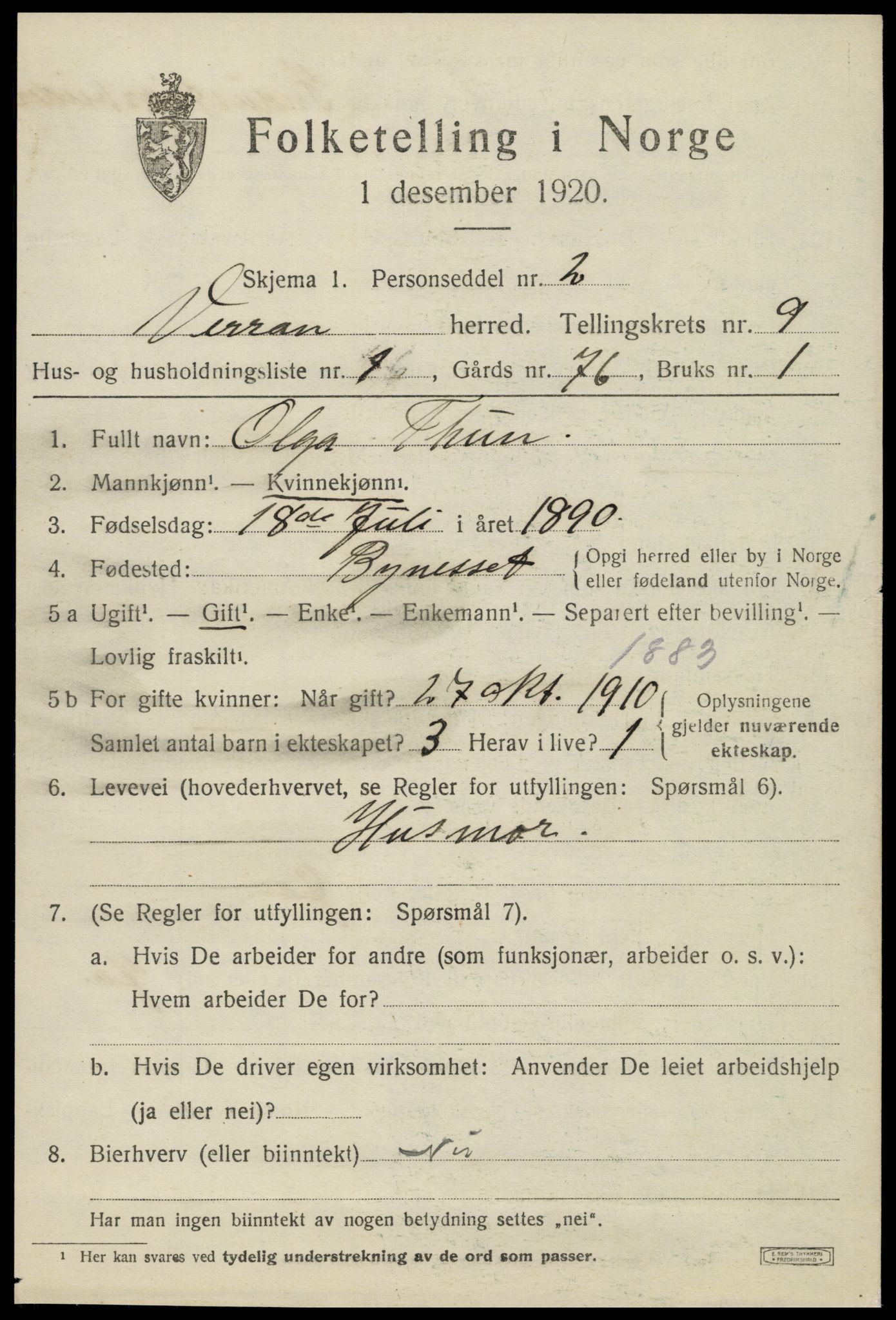 SAT, 1920 census for Verran, 1920, p. 3102