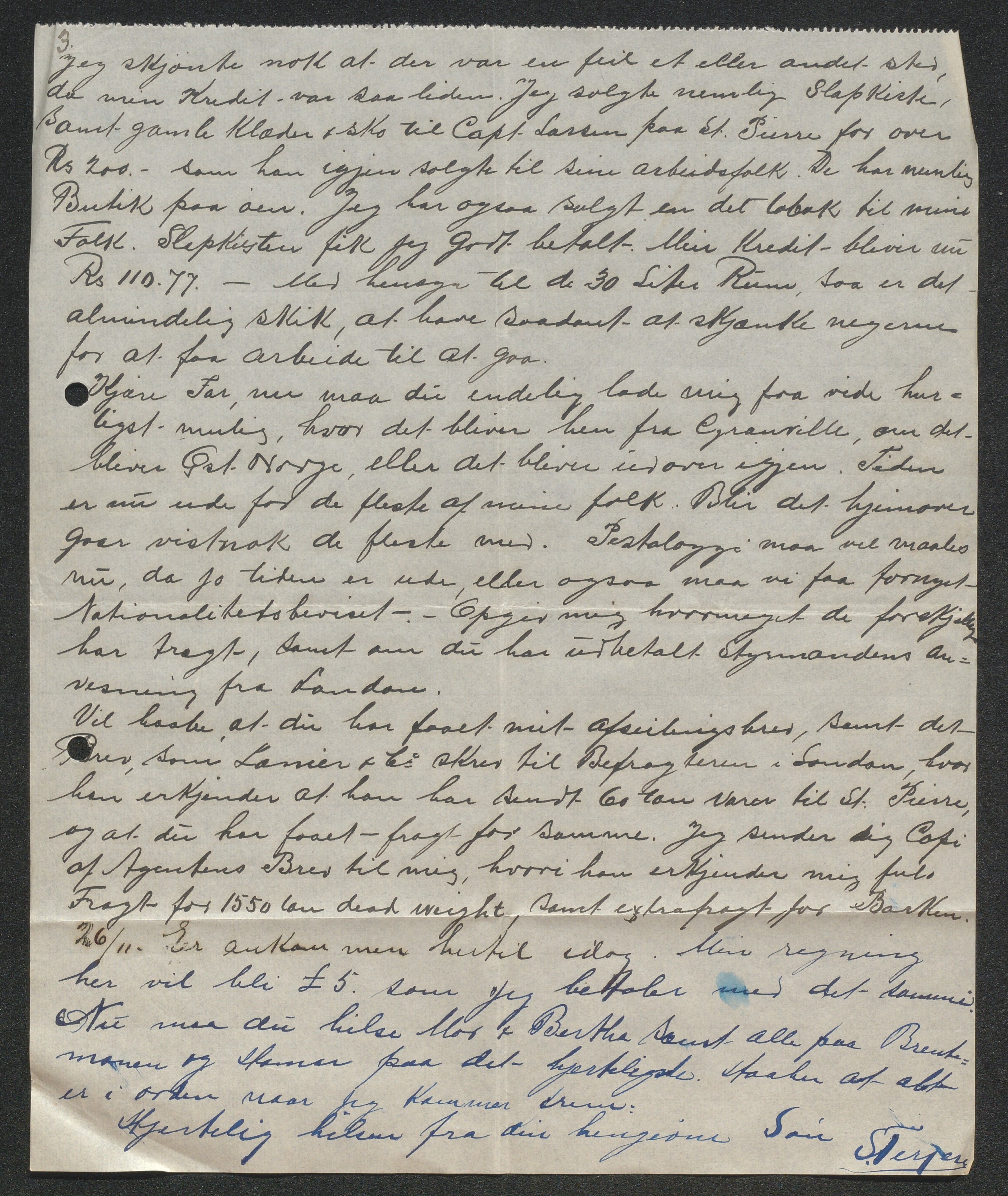 O. Terjesens rederi, AAKS/PA-2525/E/E02/L0001: Privat korrespondanse mellom reder Ole Terjesen og diverse familiemedlemmer, 1890-1916