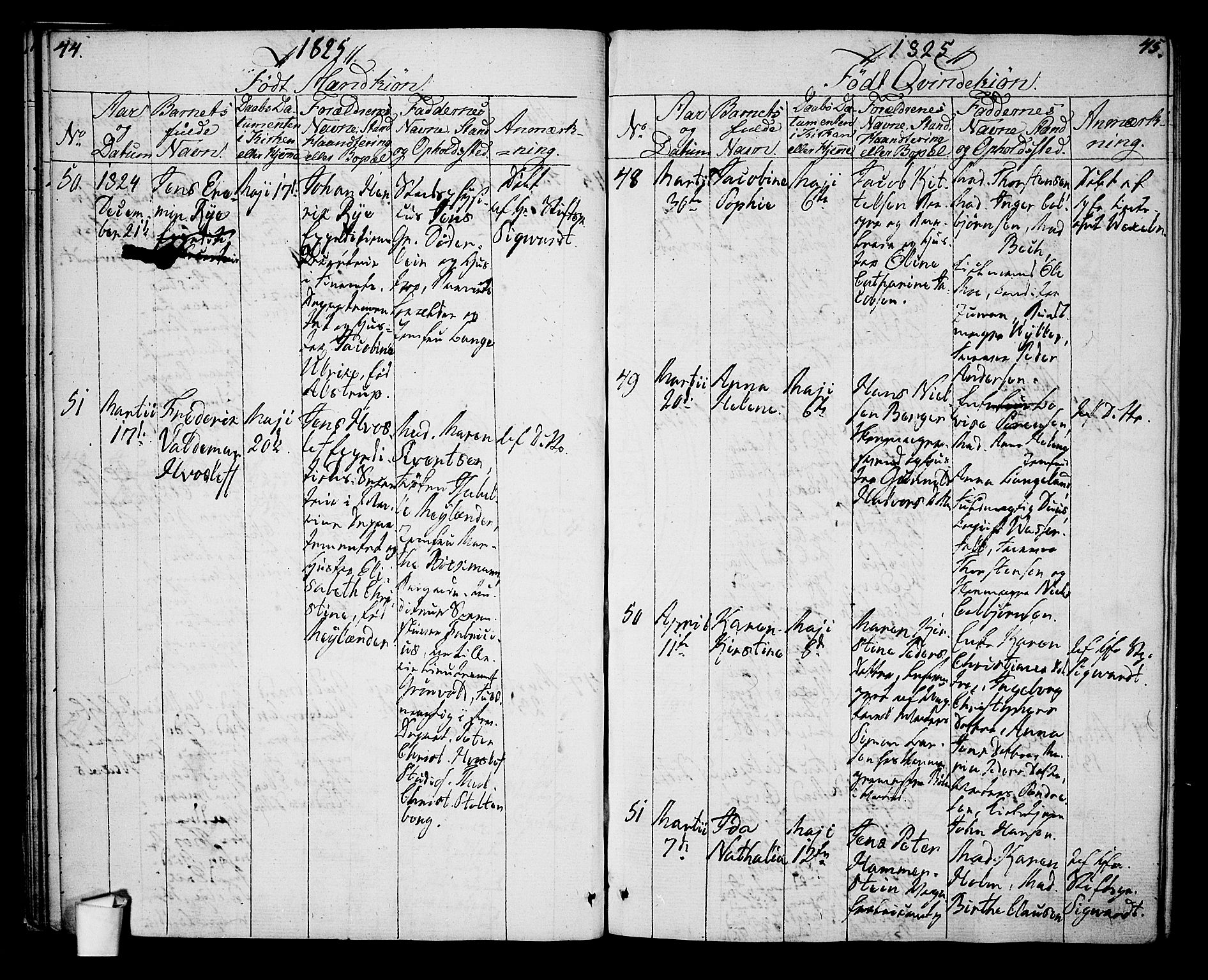 Oslo domkirke Kirkebøker, SAO/A-10752/G/Ga/L0003: Parish register (copy) no. 3, 1823-1825, p. 44-45