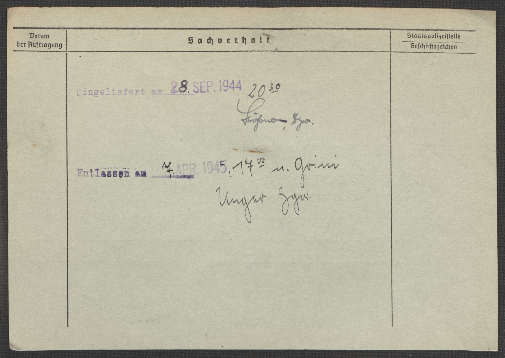 Befehlshaber der Sicherheitspolizei und des SD, AV/RA-RAFA-5969/E/Ea/Eaa/L0010: Register over norske fanger i Møllergata 19: Sø-Å, 1940-1945, p. 1247