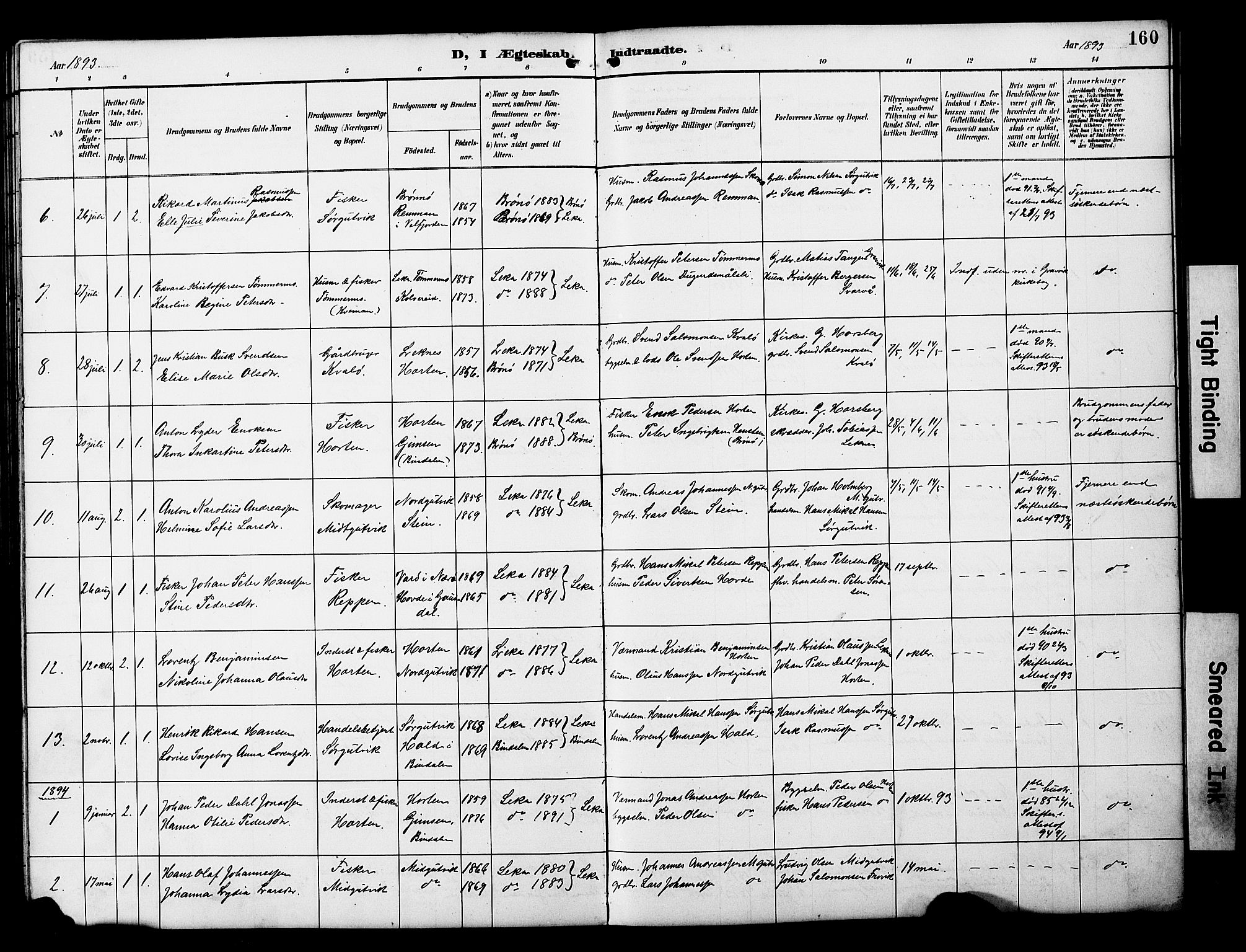 Ministerialprotokoller, klokkerbøker og fødselsregistre - Nord-Trøndelag, SAT/A-1458/788/L0701: Parish register (copy) no. 788C01, 1888-1913, p. 160