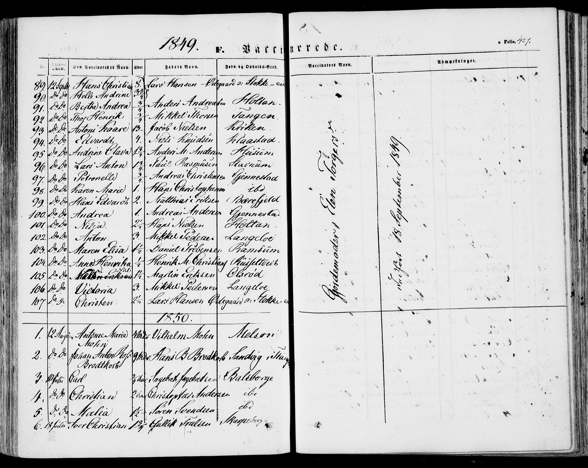 Stokke kirkebøker, SAKO/A-320/F/Fa/L0007: Parish register (official) no. I 7, 1844-1857, p. 427