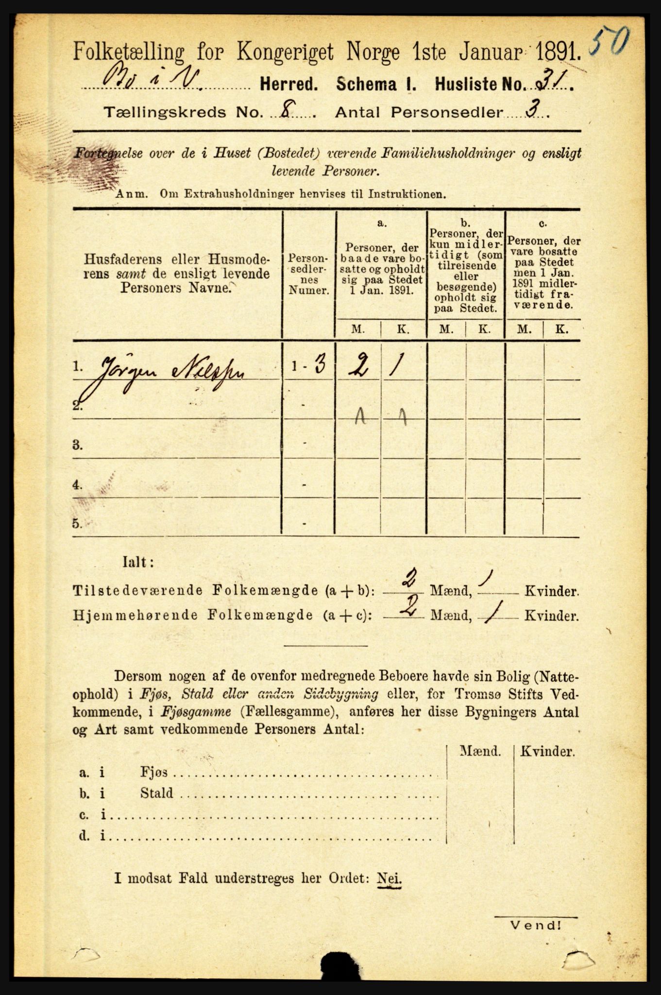 RA, 1891 census for 1867 Bø, 1891, p. 2977