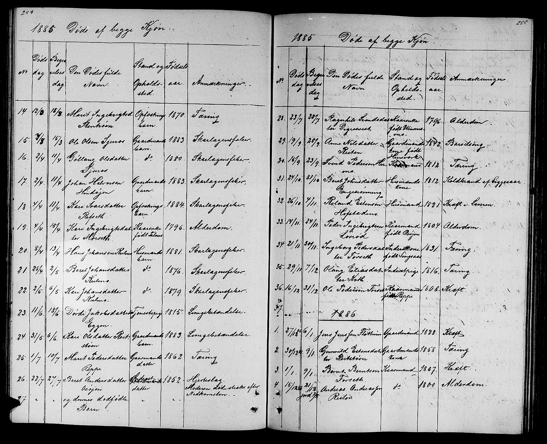 Ministerialprotokoller, klokkerbøker og fødselsregistre - Sør-Trøndelag, SAT/A-1456/688/L1027: Parish register (copy) no. 688C02, 1861-1889, p. 254-255