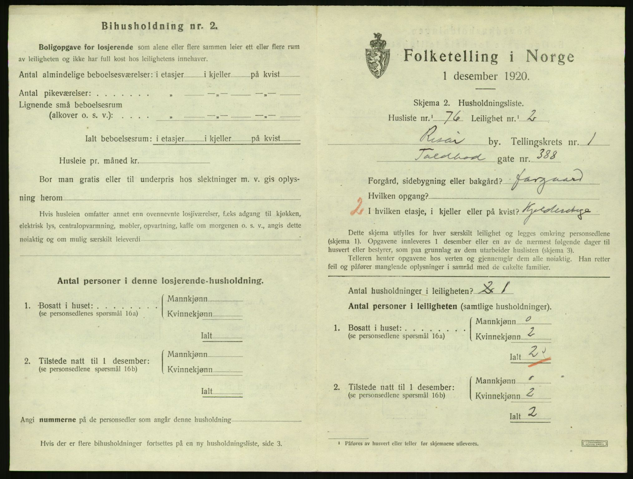 SAK, 1920 census for Risør, 1920, p. 1527