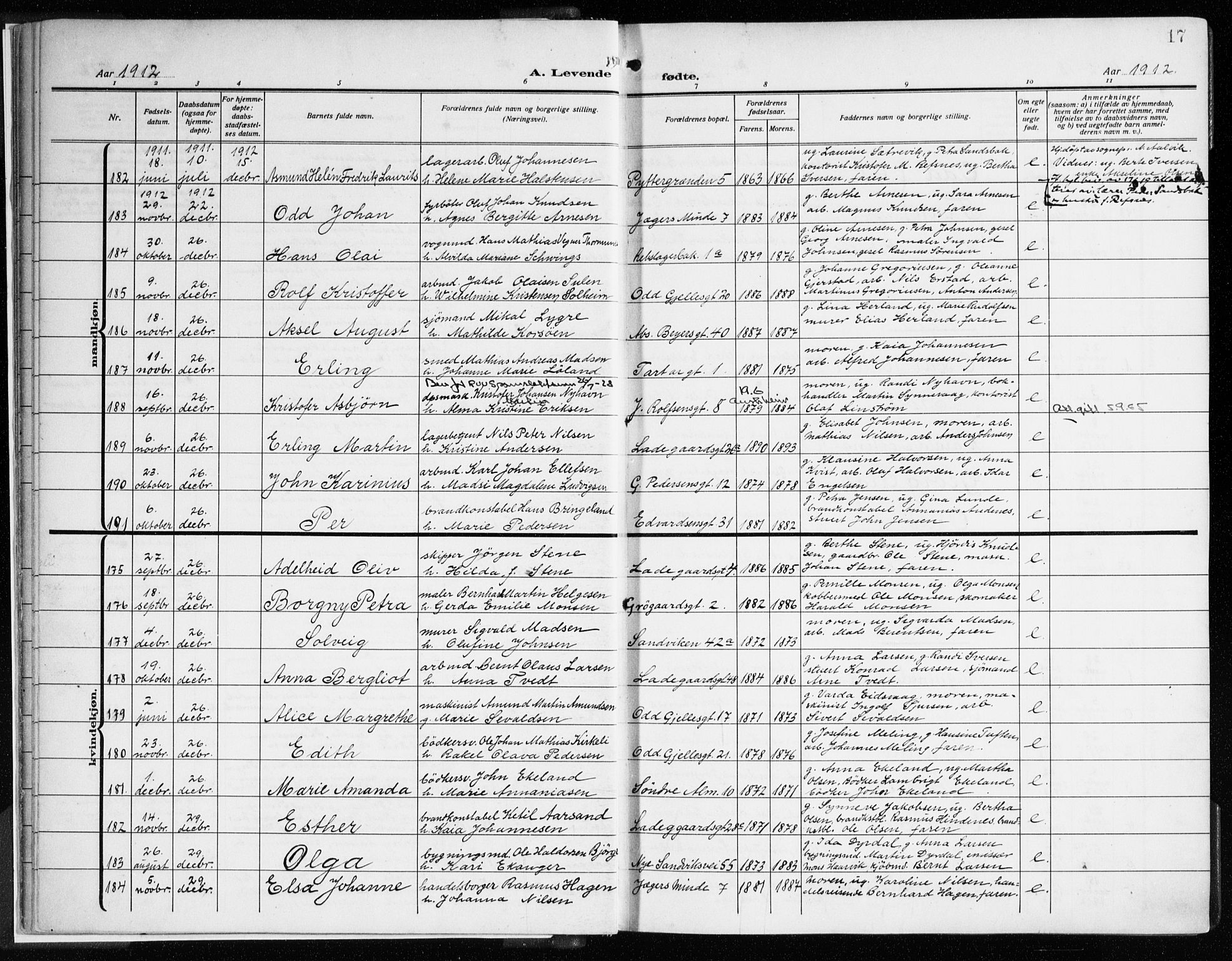 Sandviken Sokneprestembete, SAB/A-77601/H/Ha/L0007: Parish register (official) no. B 4, 1912-1924, p. 17