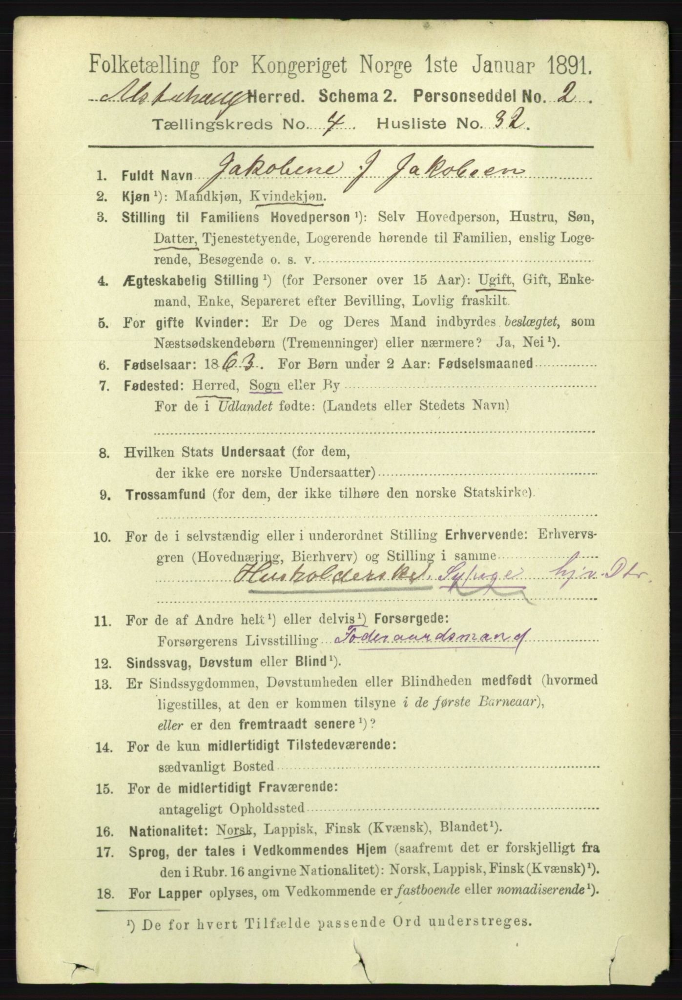 RA, 1891 census for 1820 Alstahaug, 1891, p. 1727