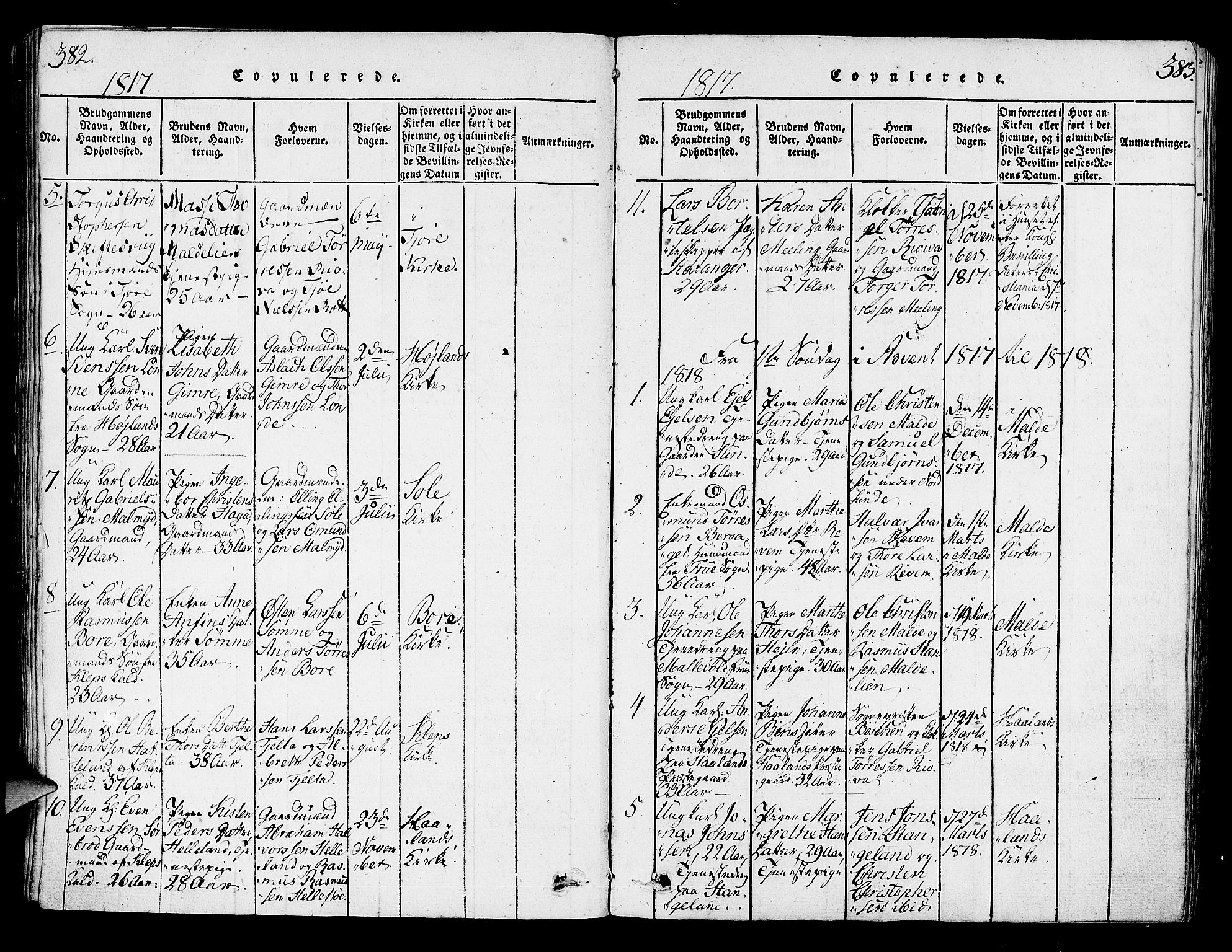 Håland sokneprestkontor, SAST/A-101802/001/30BA/L0004: Parish register (official) no. A 4, 1815-1829, p. 382-383
