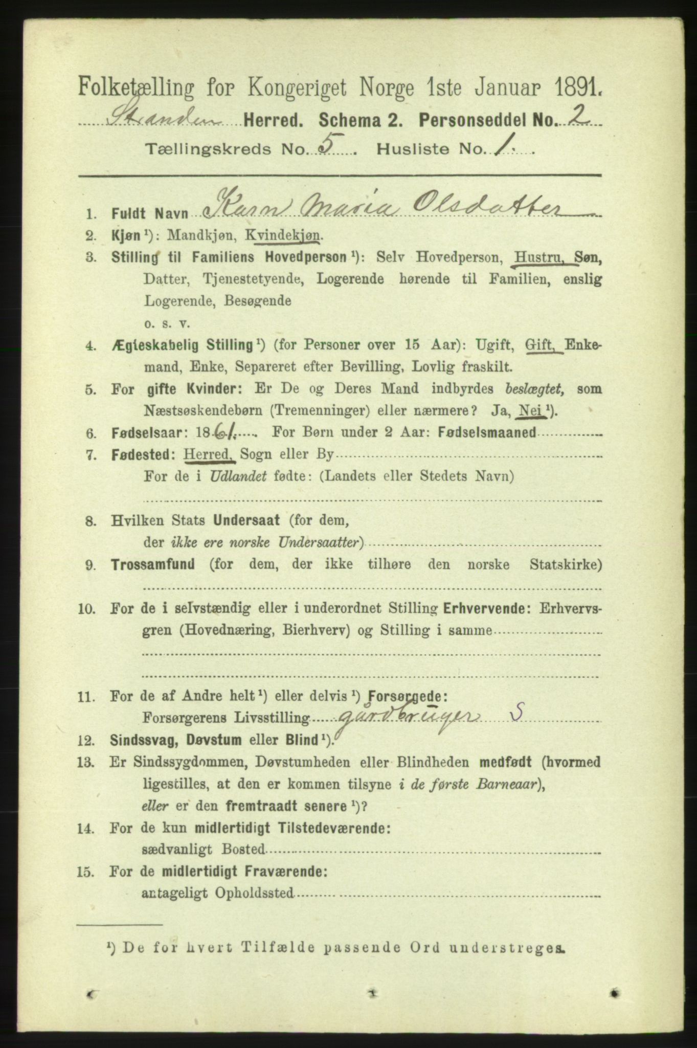 RA, 1891 census for 1525 Stranda, 1891, p. 990