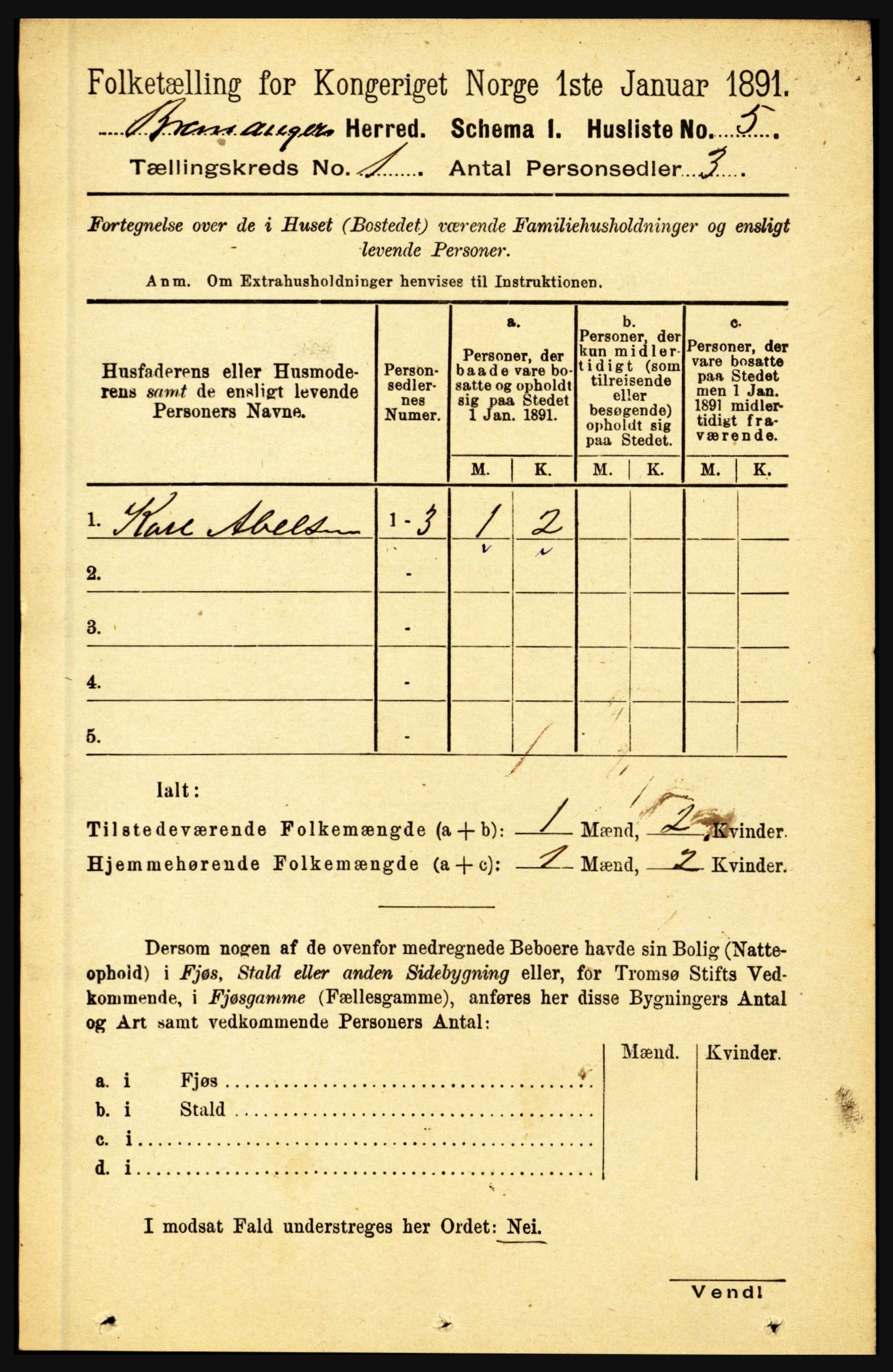 RA, 1891 census for 1438 Bremanger, 1891, p. 22