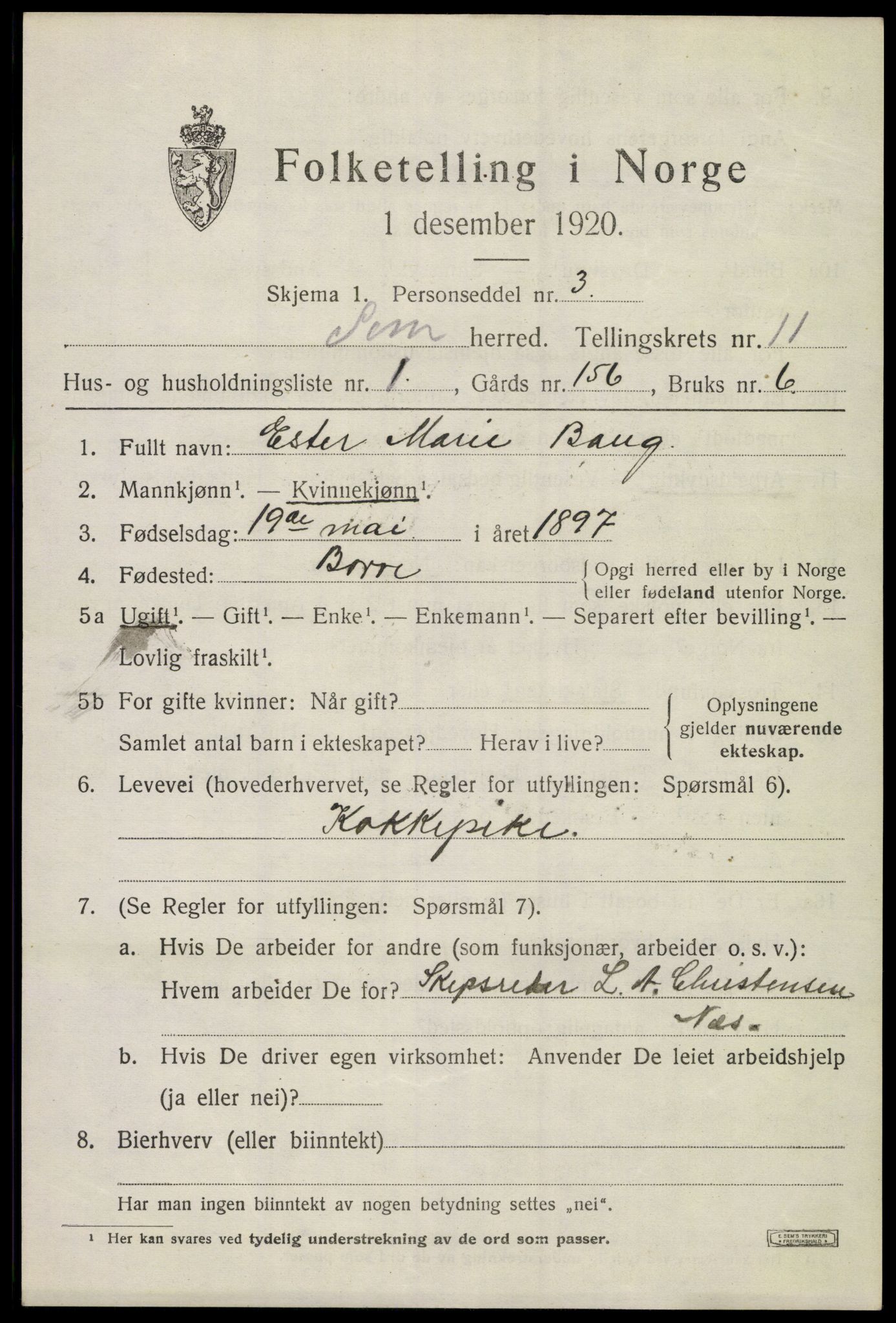 SAKO, 1920 census for Sem, 1920, p. 14387