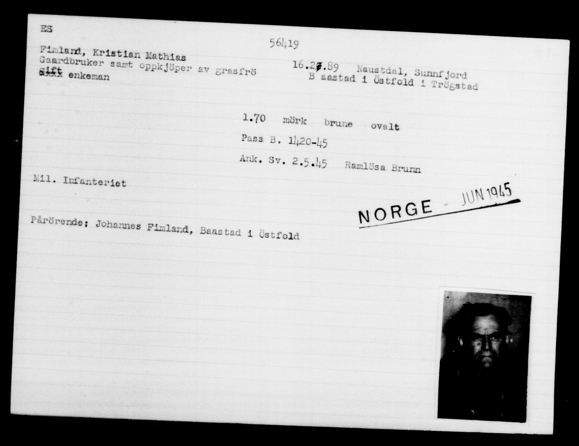 Utenriksstasjonene, Legasjonen i Stockholm, Flyktningkontoret, AV/RA-S-6753/V/Va/L0020: Kjesäterkartoteket, flyktninger med registreringsnr. 55000-58245, 1940-1945, p. 1418