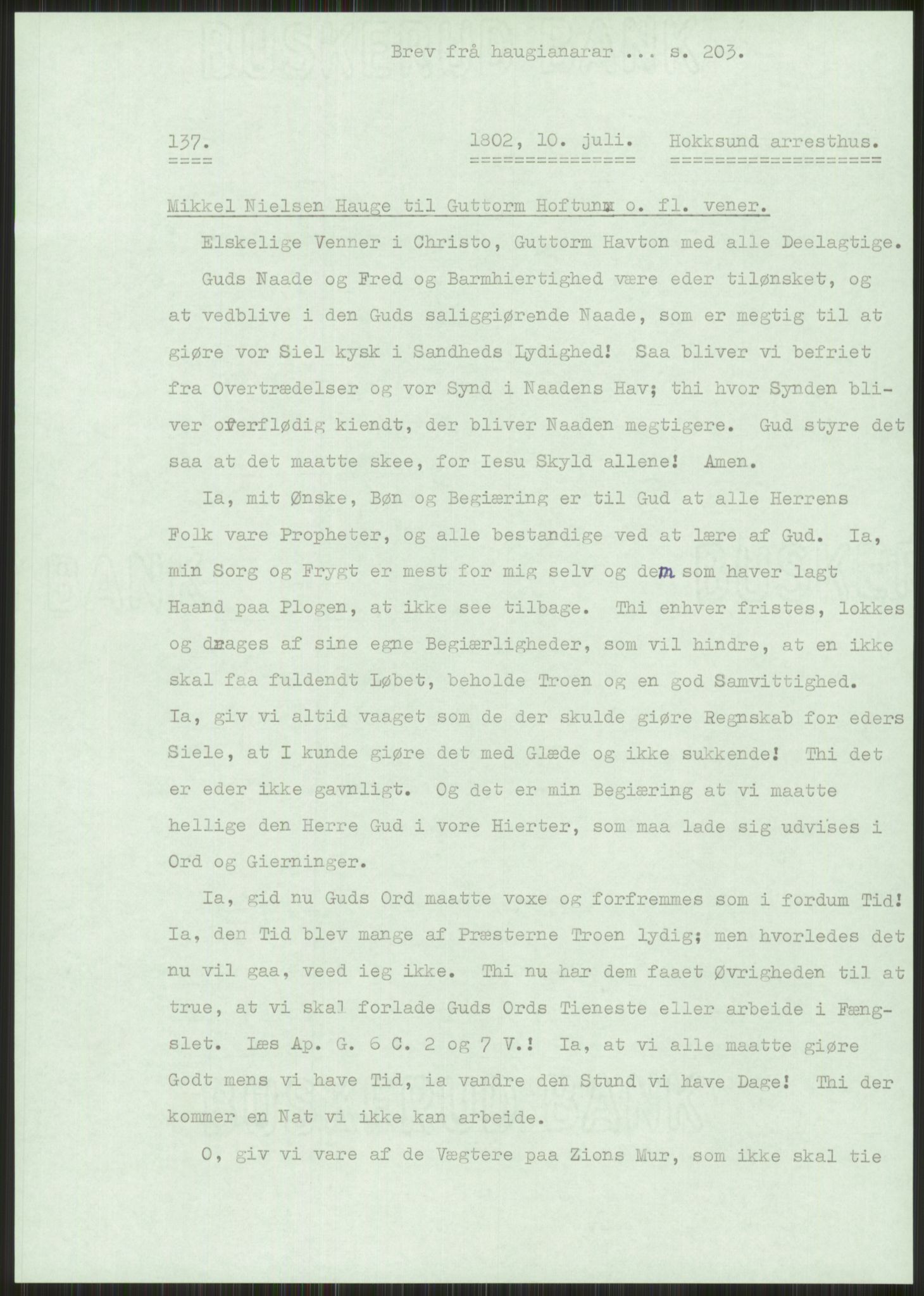 Samlinger til kildeutgivelse, Haugianerbrev, AV/RA-EA-6834/F/L0001: Haugianerbrev I: 1760-1804, 1760-1804, p. 203
