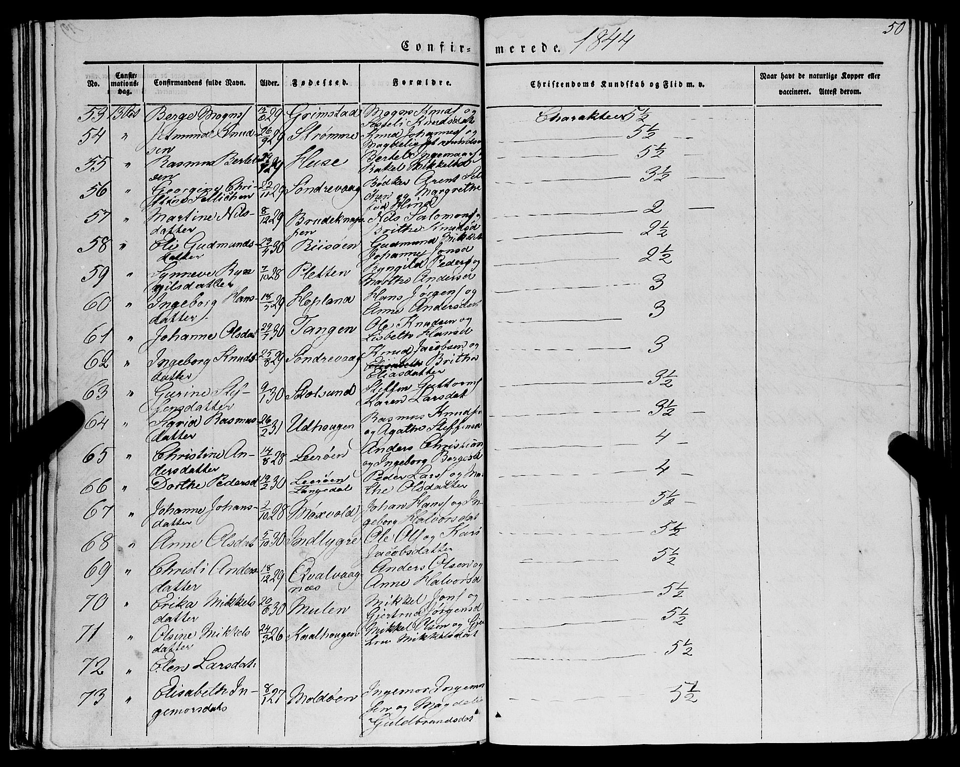 Lindås Sokneprestembete, SAB/A-76701/H/Haa: Parish register (official) no. A 12, 1836-1848, p. 50