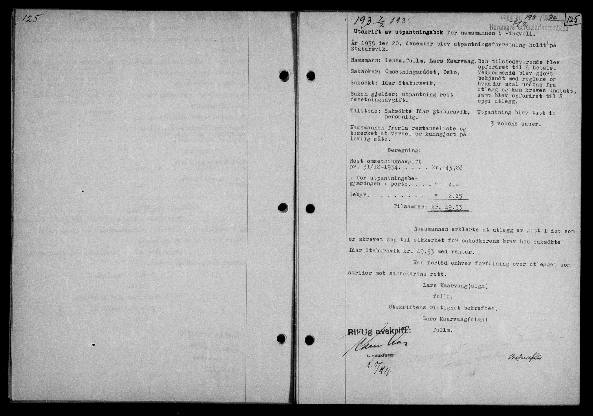 Nordmøre sorenskriveri, AV/SAT-A-4132/1/2/2Ca/L0087: Mortgage book no. 77, 1935-1936, Deed date: 07.02.1936