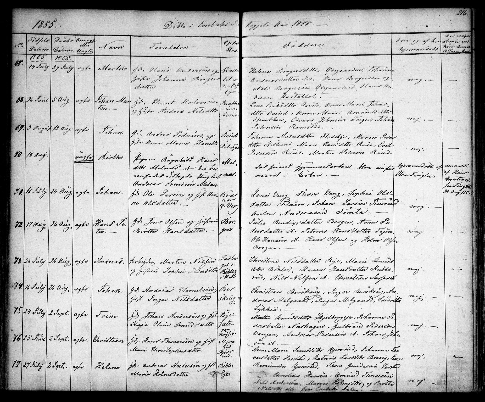 Enebakk prestekontor Kirkebøker, SAO/A-10171c/F/Fa/L0009: Parish register (official) no. I 9, 1832-1861, p. 216