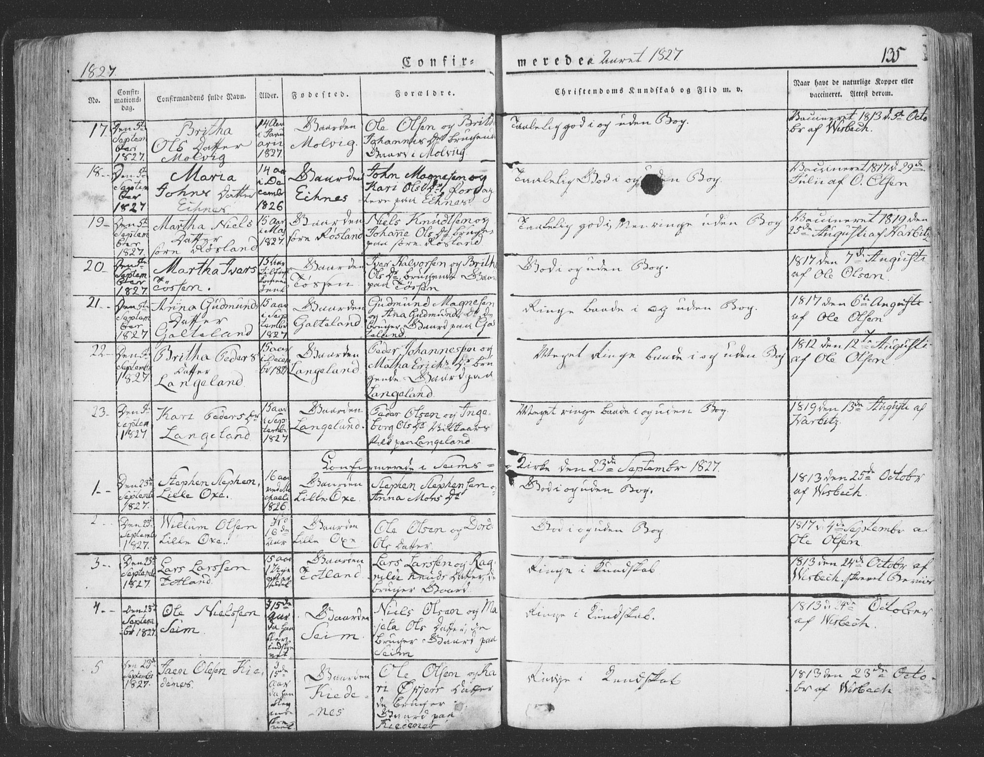 Hosanger sokneprestembete, AV/SAB-A-75801/H/Haa: Parish register (official) no. A 6, 1824-1835, p. 135